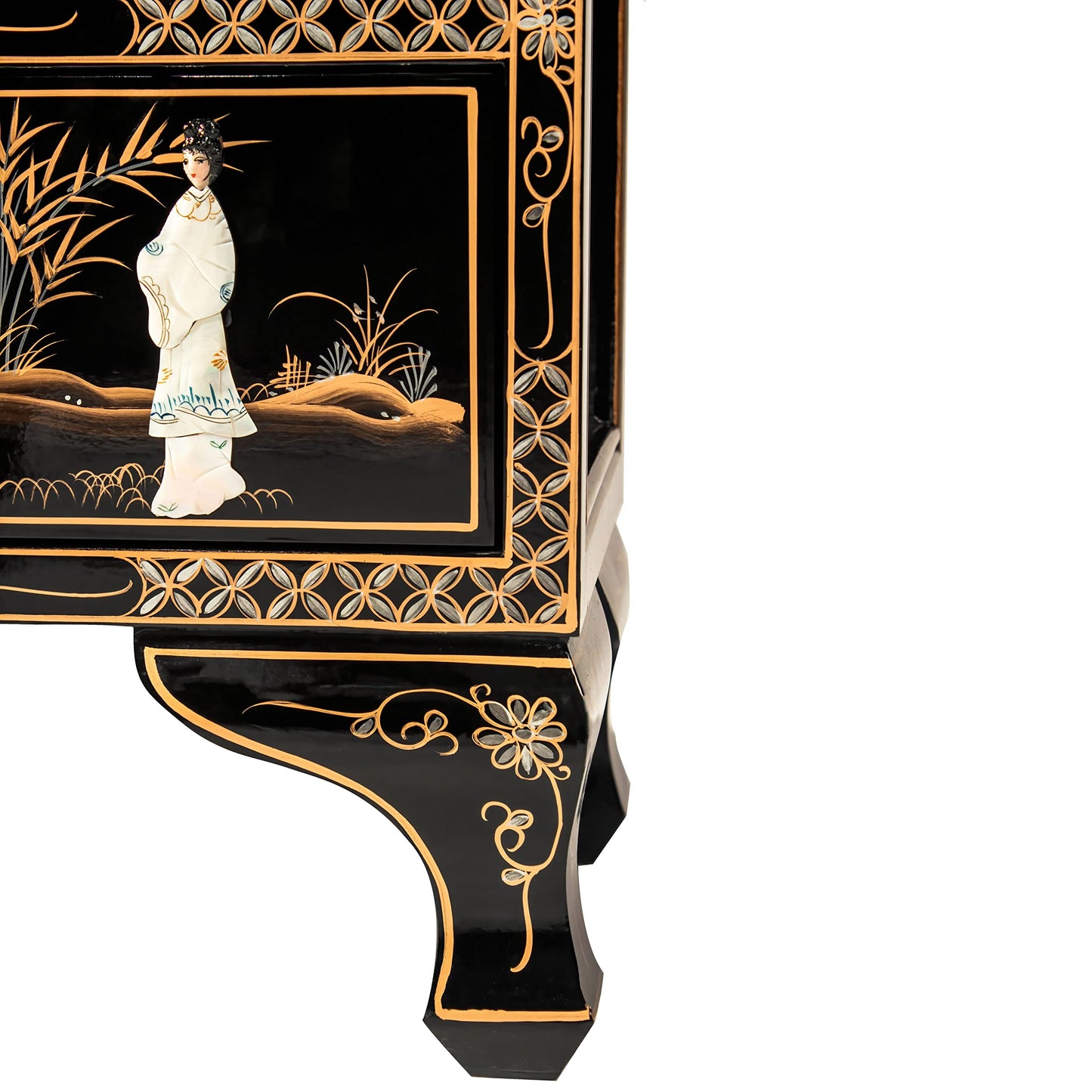 Red Lantern Hand Crafted Artisanal Black Lacquer Secretary Desk - Royal Ladies