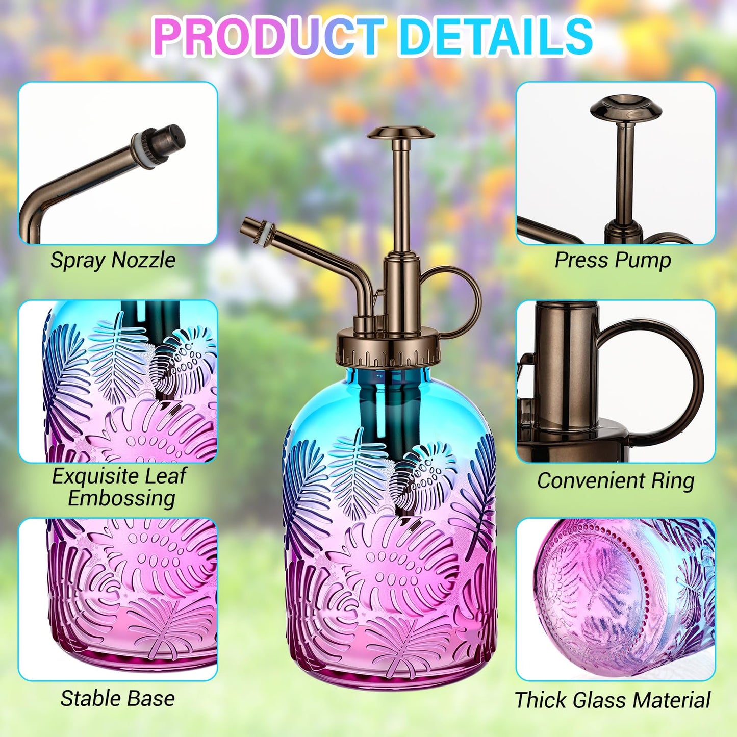 Sliner 6 Pack Glass Plant Mister Spray Bottles 7.7" Tall Glass Water Spray Bottle 12.2 oz Hand Pump Sprayer Fine Mist Watering Can with One Hand Top Pump for Indoor & Outdoor Houseplants (Bronze)