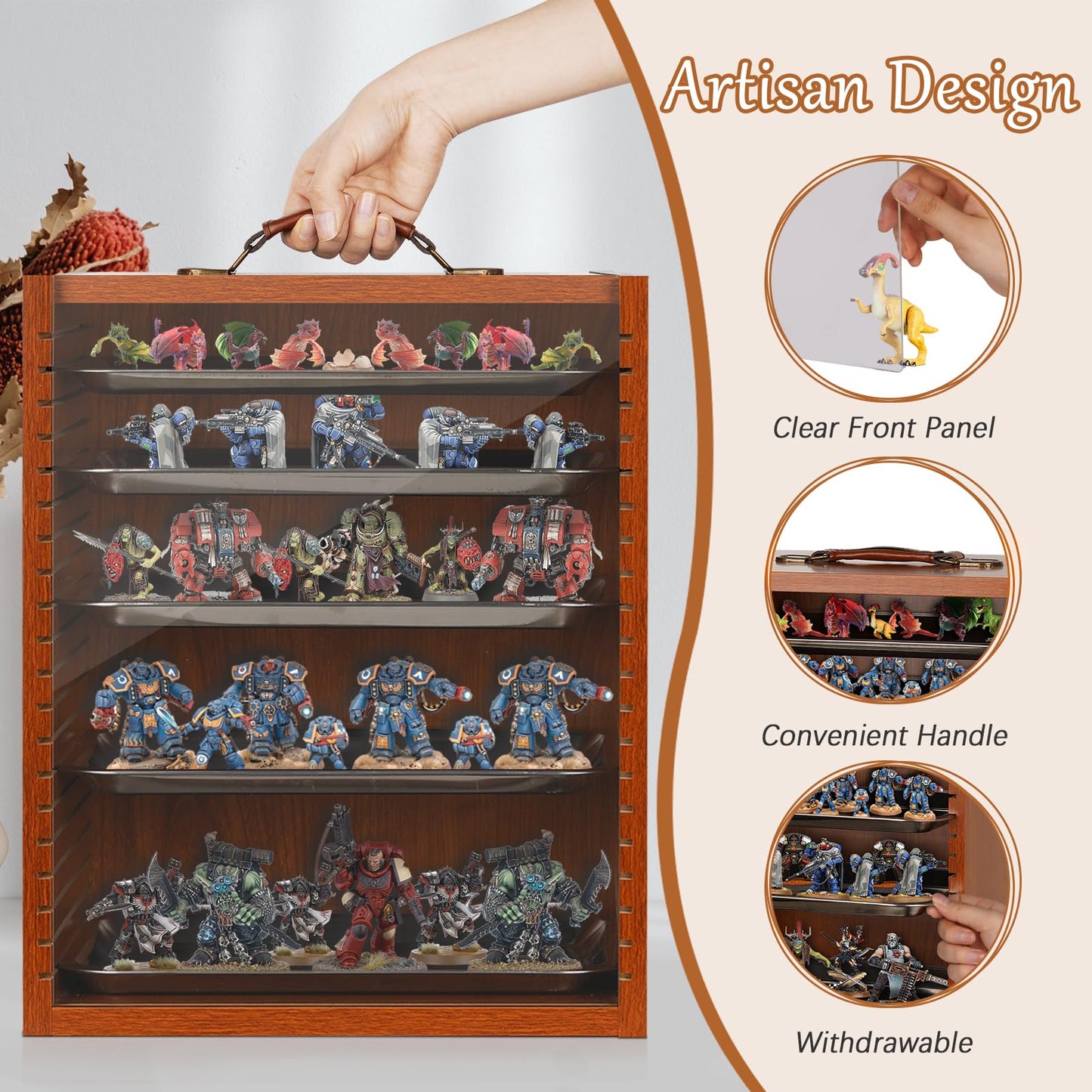 Cathyeen Miniature Display Case Display Cases for Collectibles Miniatures Storage Case Display Shelves Shelf for Collectibles for Mini Action Figures Valuable Collectibles or Crystal Stone (Brown)