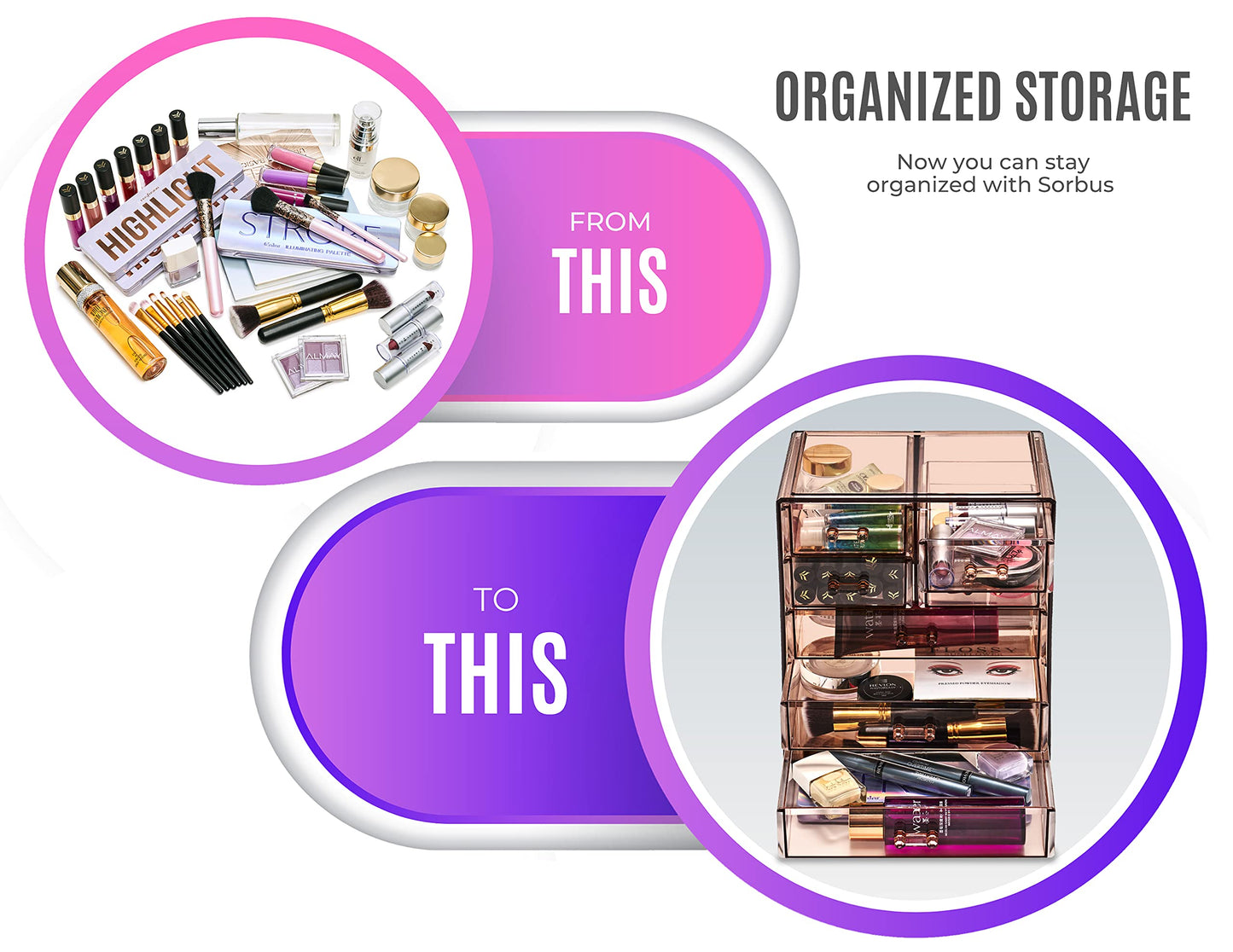 Sorbus Acrylic Makeup Organizer Set, 7-Drawer Vanity & Countertop Cosmetic Storage with Small & Wide Drawers, Bronze Glow Makeup Storage for Brushes, Lipsticks, Jewelry, Holiday Gift for Women & Teens
