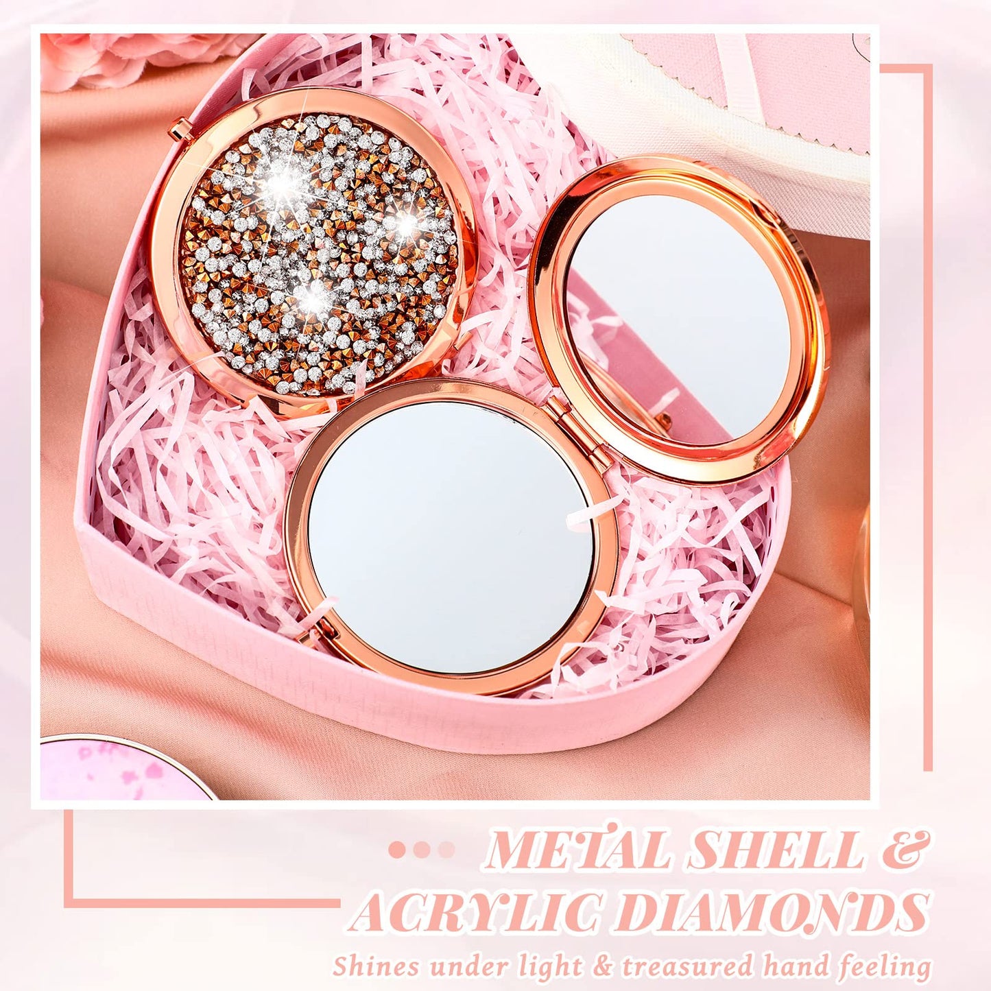 Vicenpal 24 Pcs 12 Pcs Compact Cosmetic Mirror Round Pocket Makeup for Bridesmaid Gifts Hand Held Small Mirror for Purse Compact Travel Accessory Proposal Bridal Shower Gifts, 2.75 Inch