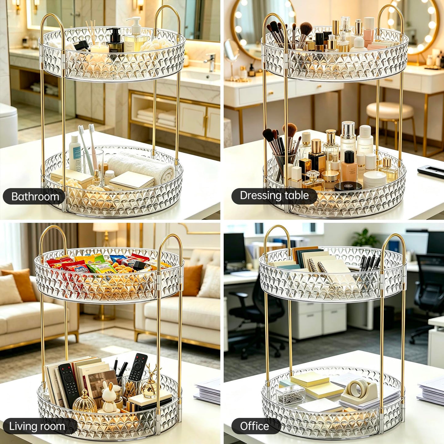 GROZOSS 360° Rotating Makeup Organizer, 2-Tier Large Capacity Cosmetic Storage Rack for Bathroom Countertop & Vanity, Clear Acrylic Holder for Skincare, Perfume & Beauty Essentials