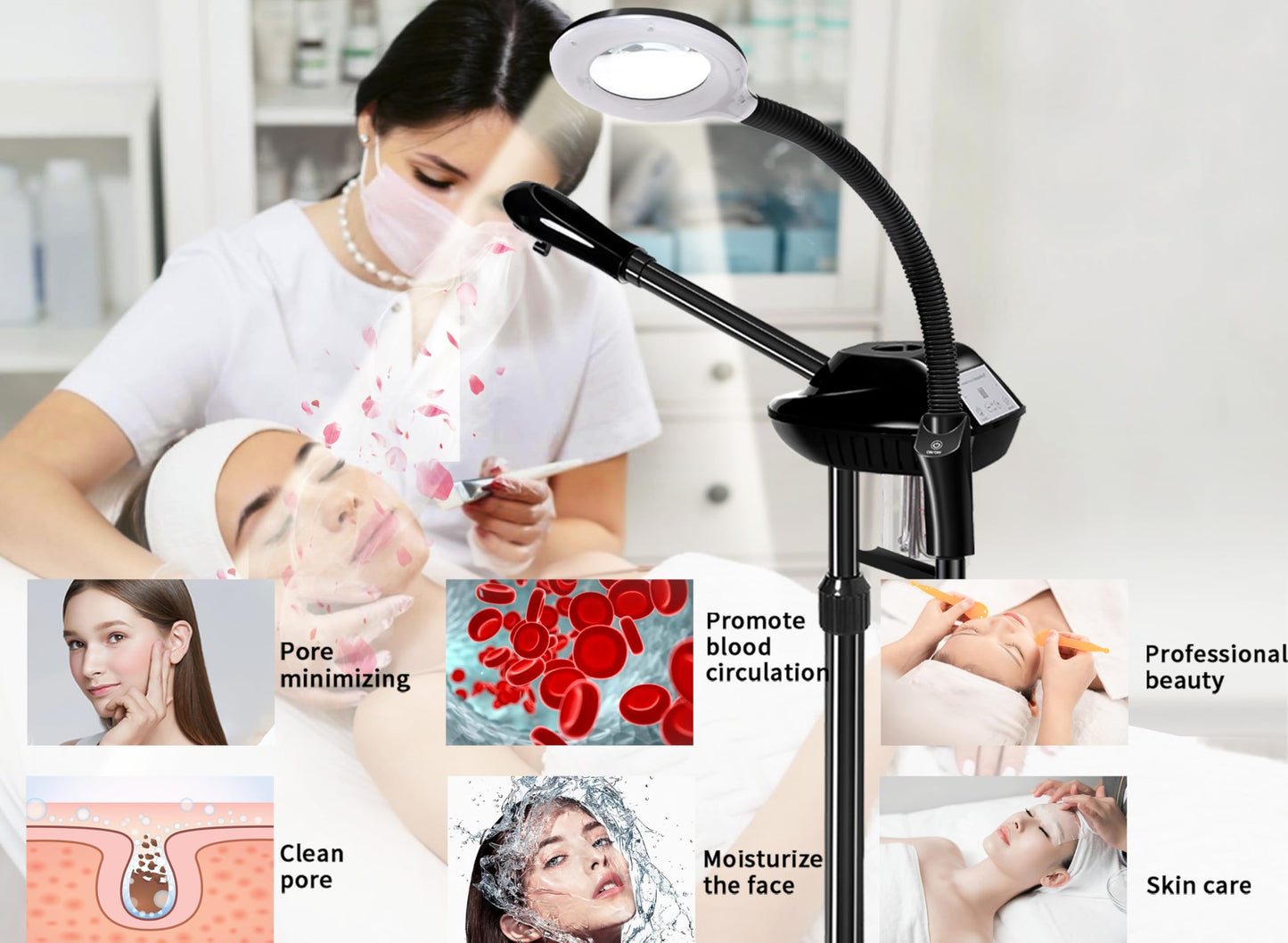 lailelaodi Professional Facial Steamer on Wheels,2 in 1 Face Steamer with 5X Magnifying Lamp and Ozone Function for Home and Beauty Spa Use