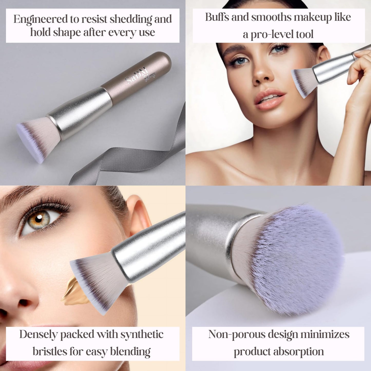 Kabuki Makeup Brush - Blender Brush for Powder, Cream, Liquid Foundation, Sunscreen, Blush Blending & Bronzer - Professional Make Up Brush - Full Face Makeup Brush - Vegan & Cruelty Free