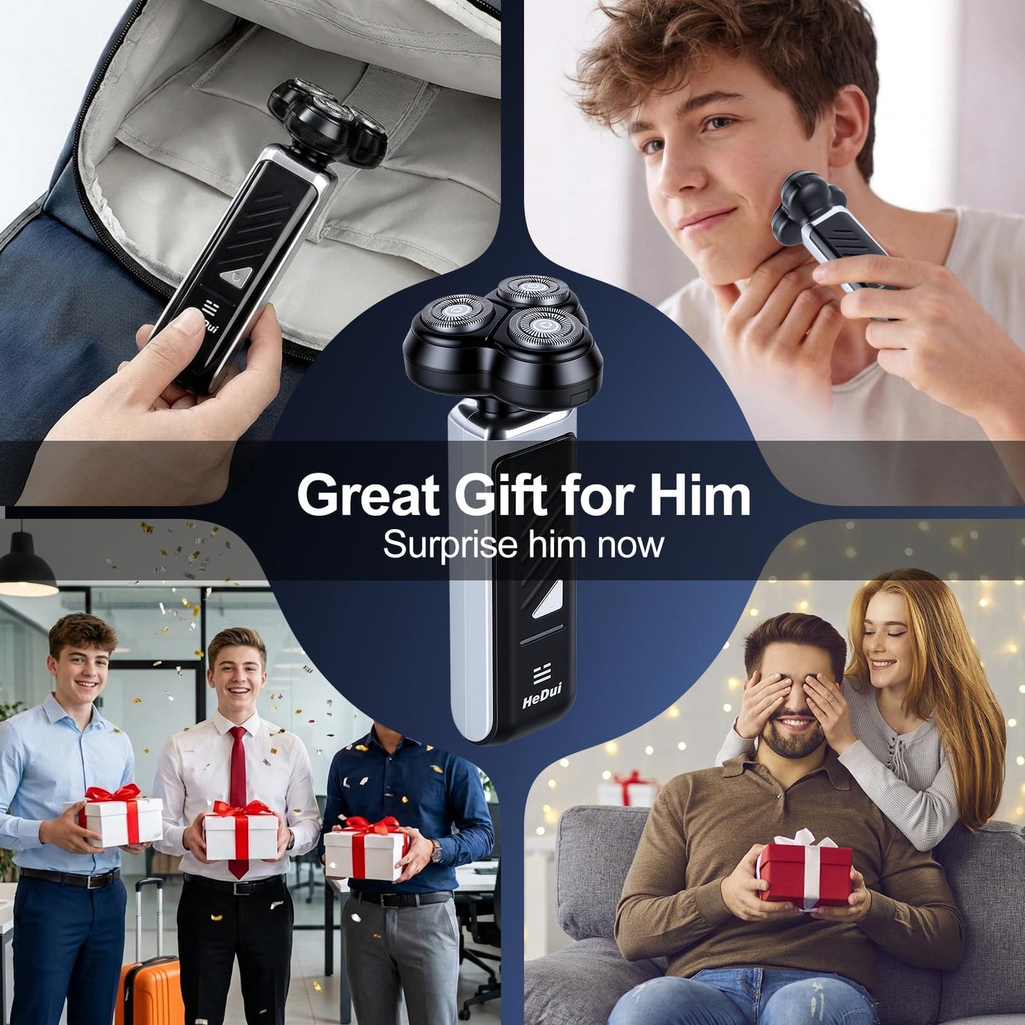 5-Pack Electric Rotary Shavers for Men 3D Floating Head Rotary Razor USB-C Rechargeable Easy Clean Magnetic Head Ideal Gift for Dad Husband Travel Razor for Men Stocking Stuffers