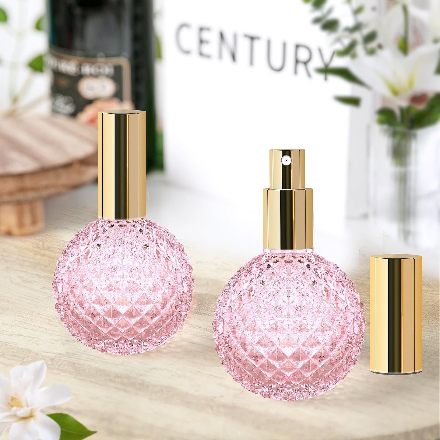 Pink Vintage Perfume Bottle - Refillable Glass Perfume Atomizer, Fine Mist Spray Bottle for Travel, Home, Bathroom, Leak-Proof Elegant Portable Perfume Bottle