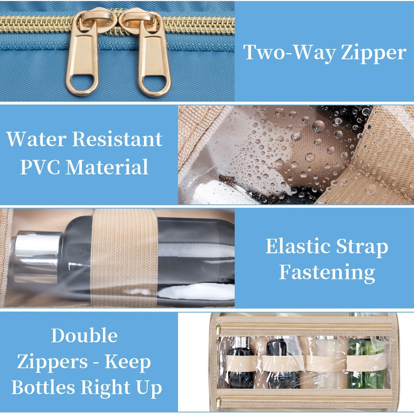 WELIDAY Travel Toiletry Bag for Women & Men Water Resistant Makeup Bag with Hanging Hook Portable Travel Organizer for Travel Accessories, Travel-Sized Shampoo, Toiletries (Large-Blue)