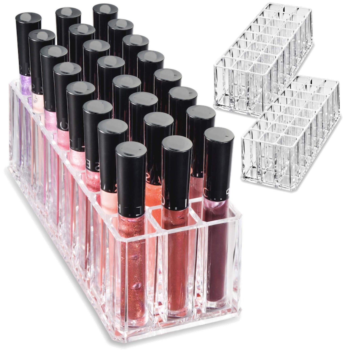 BY ALEGORY Acrylic Lip Gloss Organizer Makeup Storage Organization Refillablle Container Beauty Display Case 24 Space to Organize Tall Lip Gloss Lipsticks (2)