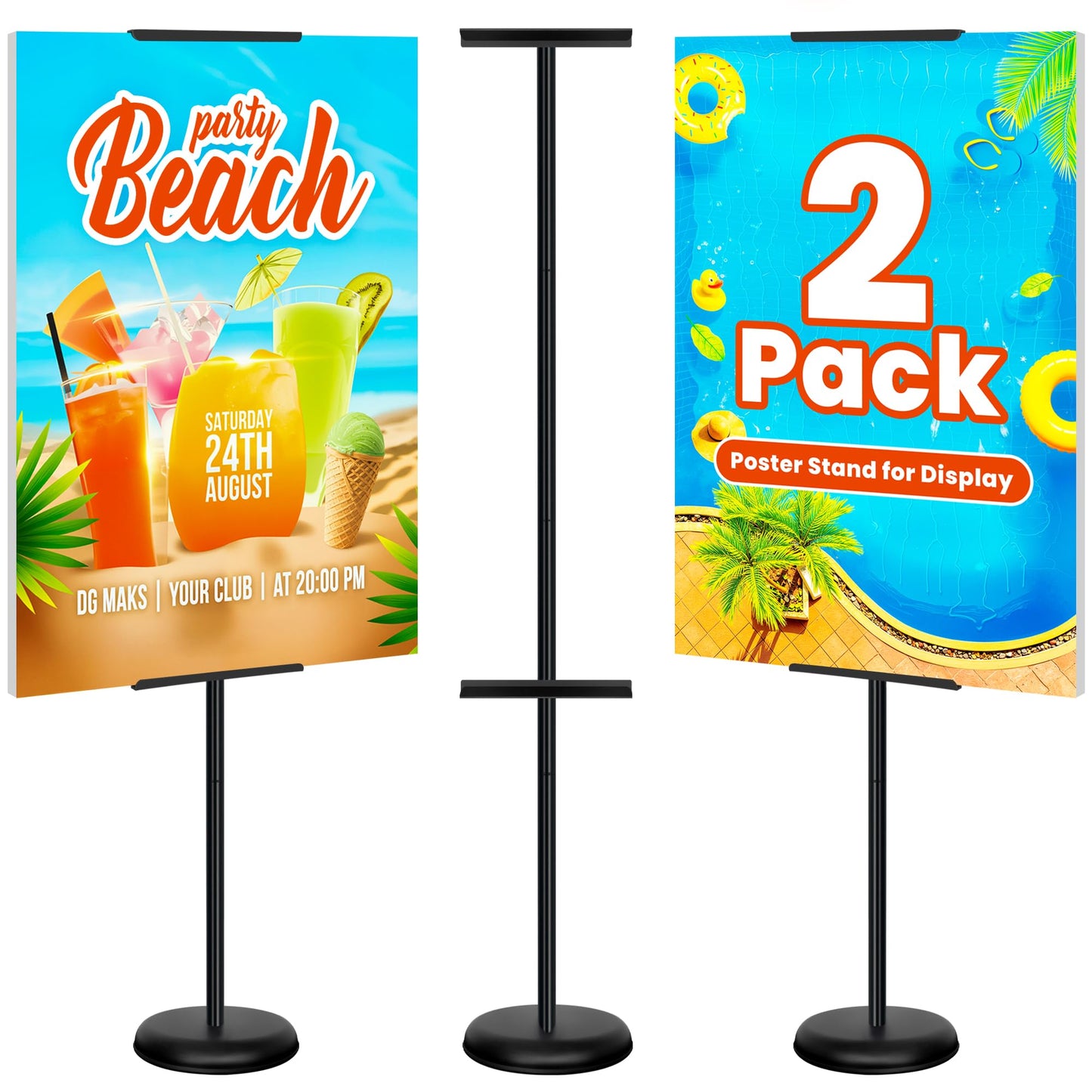 VAIIGO 2Pack Adjustable Poster Stand for Display, Single-Sided Floor Pedestal Sign Holder, Poster Board Easel Stand up to 58", Welcome Sign Stand for Foam & Board, Wedding, Business & Events – Black