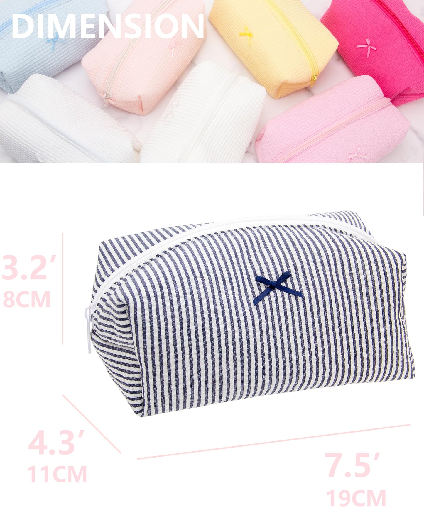 PAZIMIIK 6PCS Cozy Makeup Bag Small Aesthetic Travel Zipper Cosmetic Pouch for Women Make Up Beauty Accessories Brushes, Stripe Navy Blue