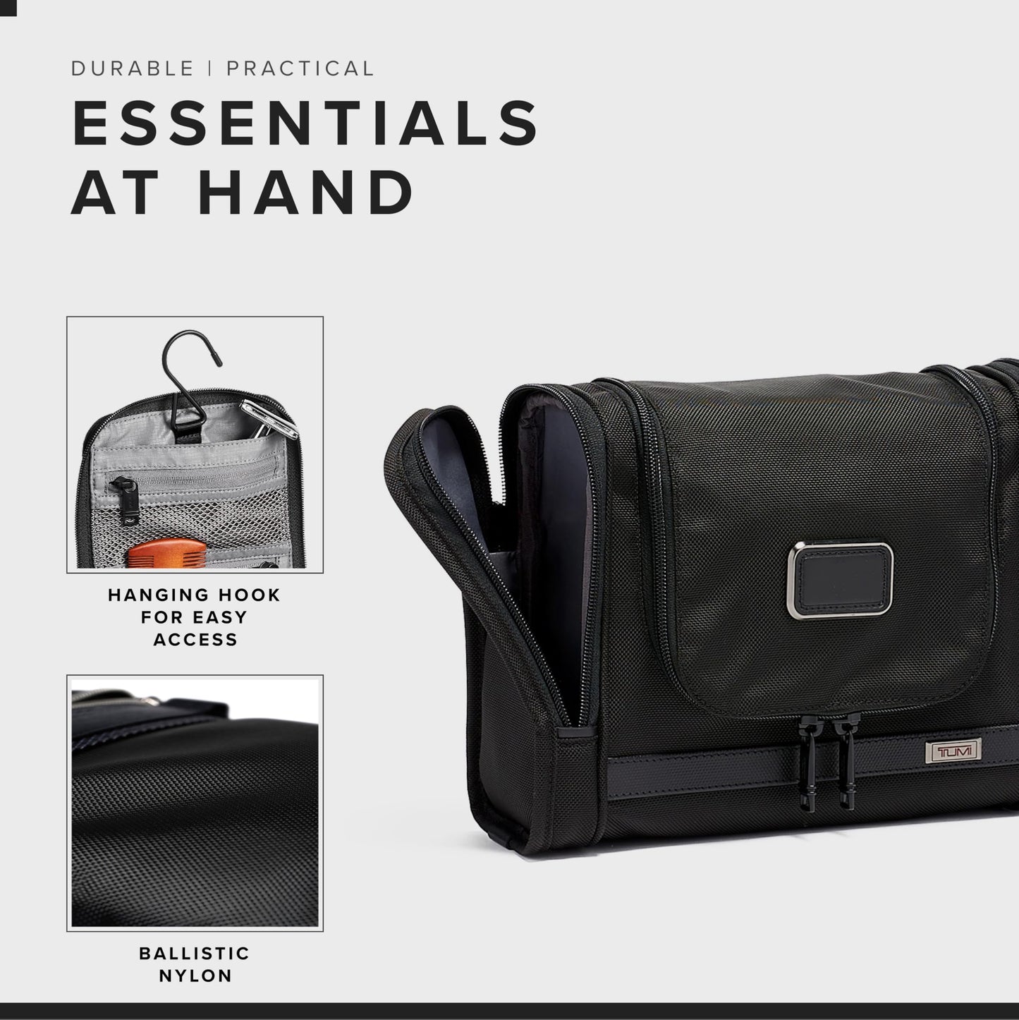 TUMI - Alpha Hanging Travel Kit - Toiletries and Cosmetics Organizer - Travel Essentials Bag with Hooks & Pockets - Black
