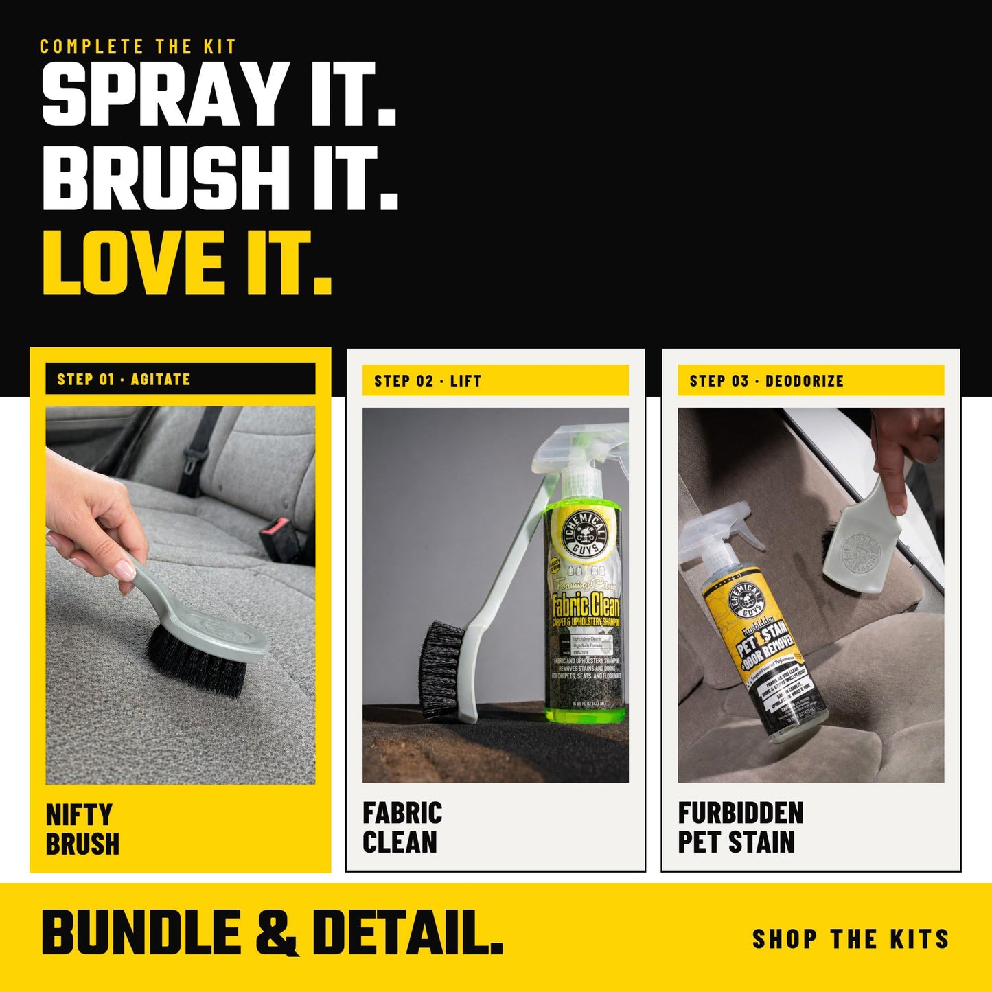 Chemical Guys, The Nifty Interior Detailing Brush, Synthetic Bristle Scrub Tool for Car Carpet Floor Mats Upholstery Trunk Liners, Auto Cabin Cleaning Brush with Ergonomic Short Handle - Grey