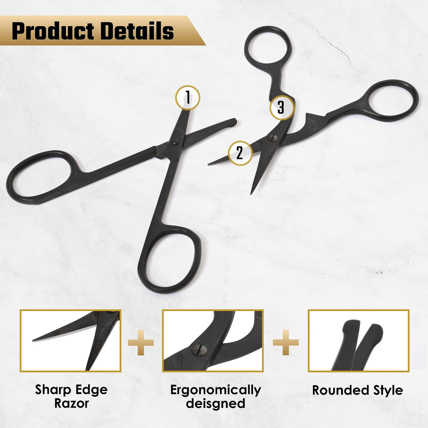 Eyebrow Scissors for Women and Men, Grooming Lash Beauty Scissors with Curved and Rounded Safety Tip Eyebrow Trimmer Scissors With Brush, Tijeras Para Cejas, Professional Black coated Trimming Scissor