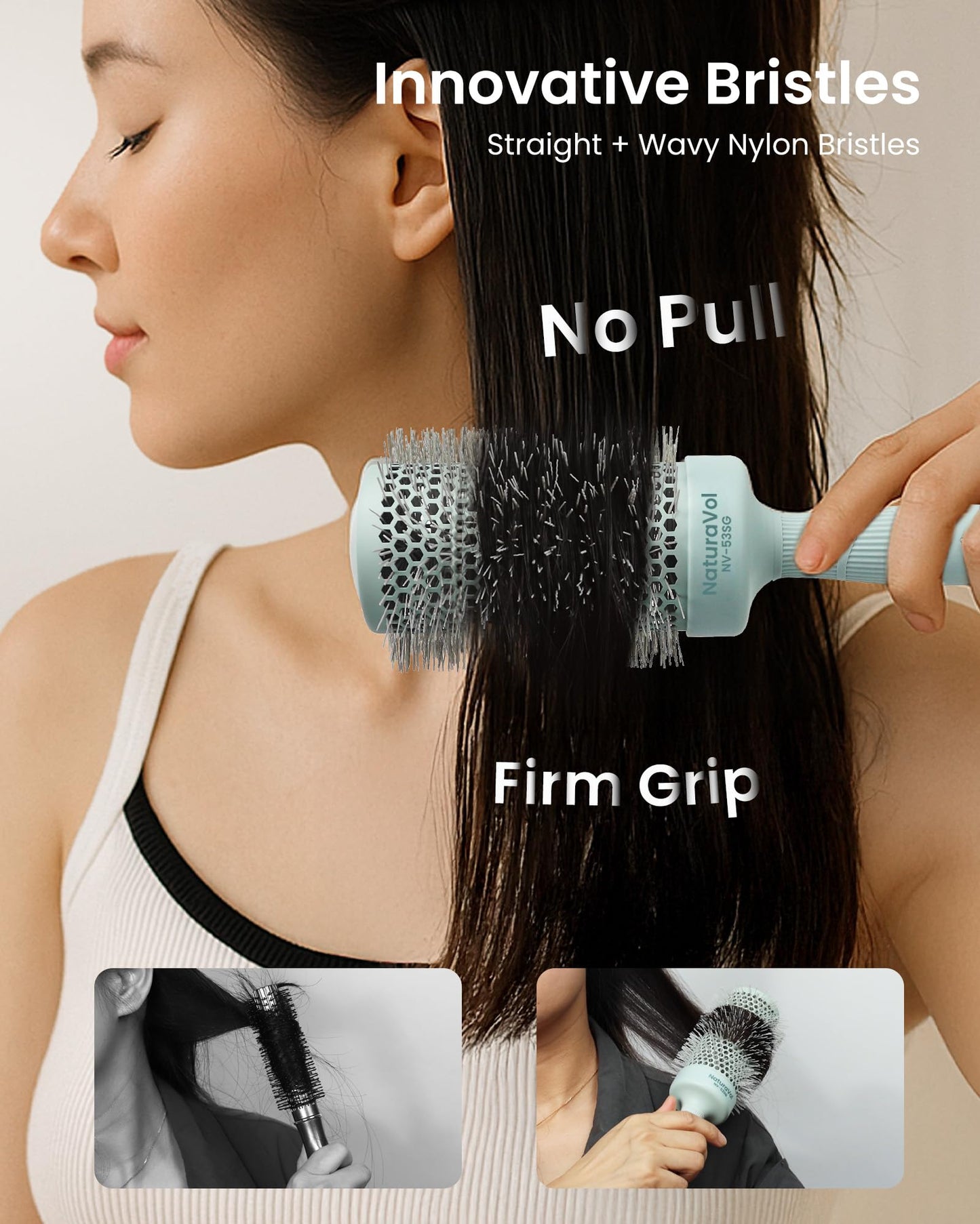 AIMIKE NaturaVol Round Brush for Blow Out, Large Round Hair Brush with Nano Thermal Ceramic Tech, for Fine Hair-Friendly Blow Drying & Styling at Home, Maximum Volume Shine-2.1" Barrel, 3" w/Bristle