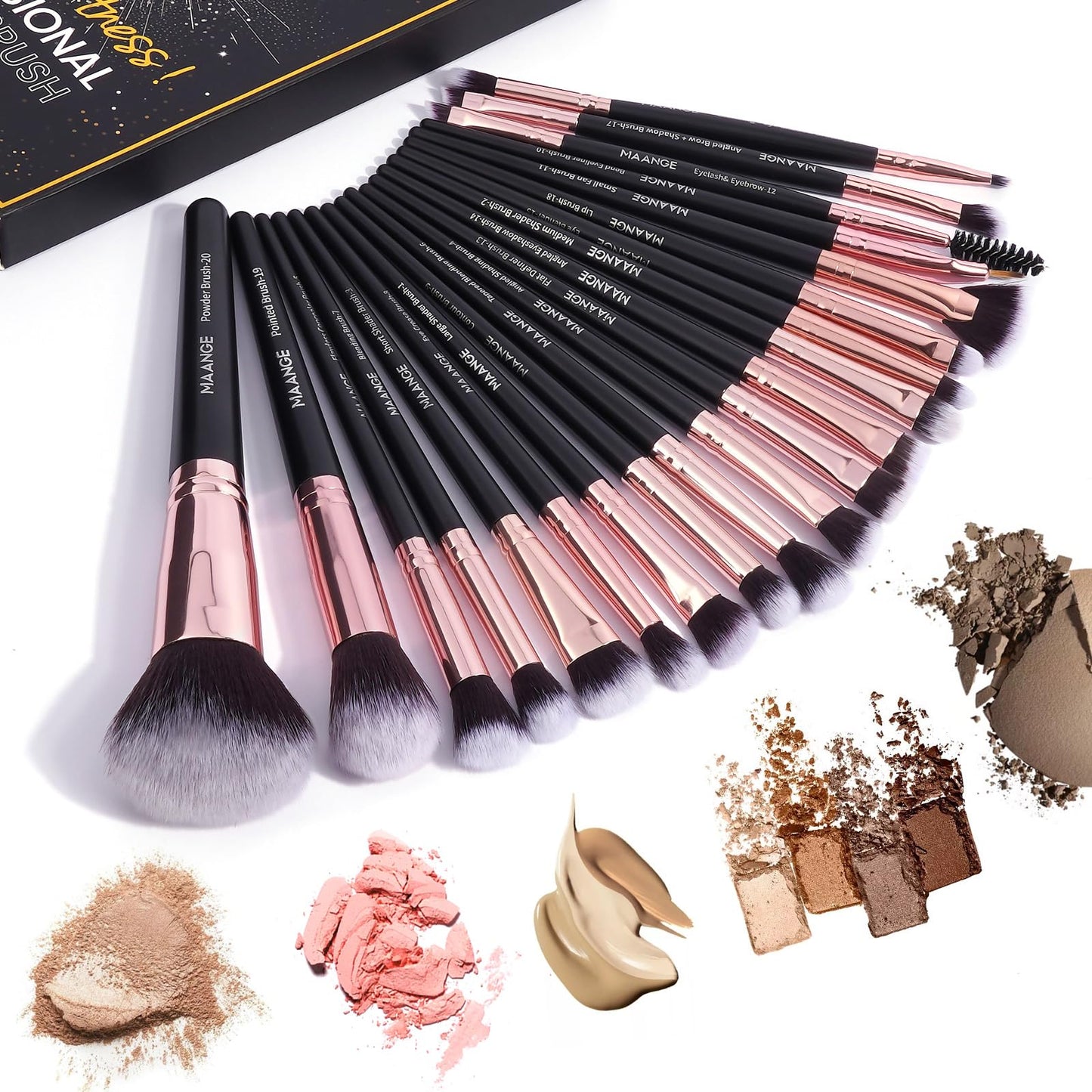 Make up Brushes, 20 Pcs Professional Makeup Brushes Set Foundation Eyeshadow Blush Brush,Travel Kabuki Blending Concealers Face Powder Eye Makeup Brush Sets with Gift box(Black)