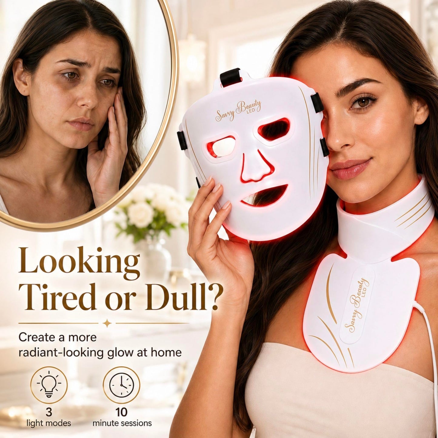 Red Light Therapy Mask for Face and Neck, Red Blue Infrared Mixed Light Modes - MN1 Phototherapy Device for Full Face Wrinkles, Mild to Moderate Acne, Topical Heating and Local Blood Circulation
