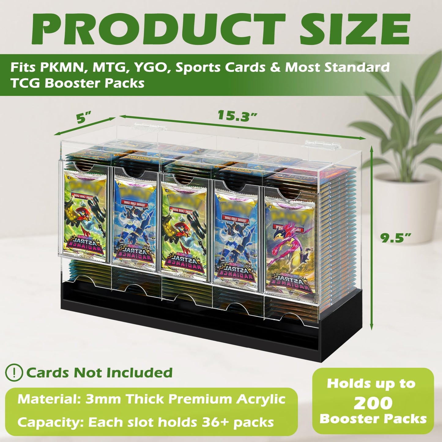 VERSSURE 5-Slot Booster Pack Dispenser with Non-Slip Base,Acrylic Card Pack Dispenser Fits 200 Booster Packs for Dispensing,Card Holders Storage Case for Trading Card and Sports Card Packs