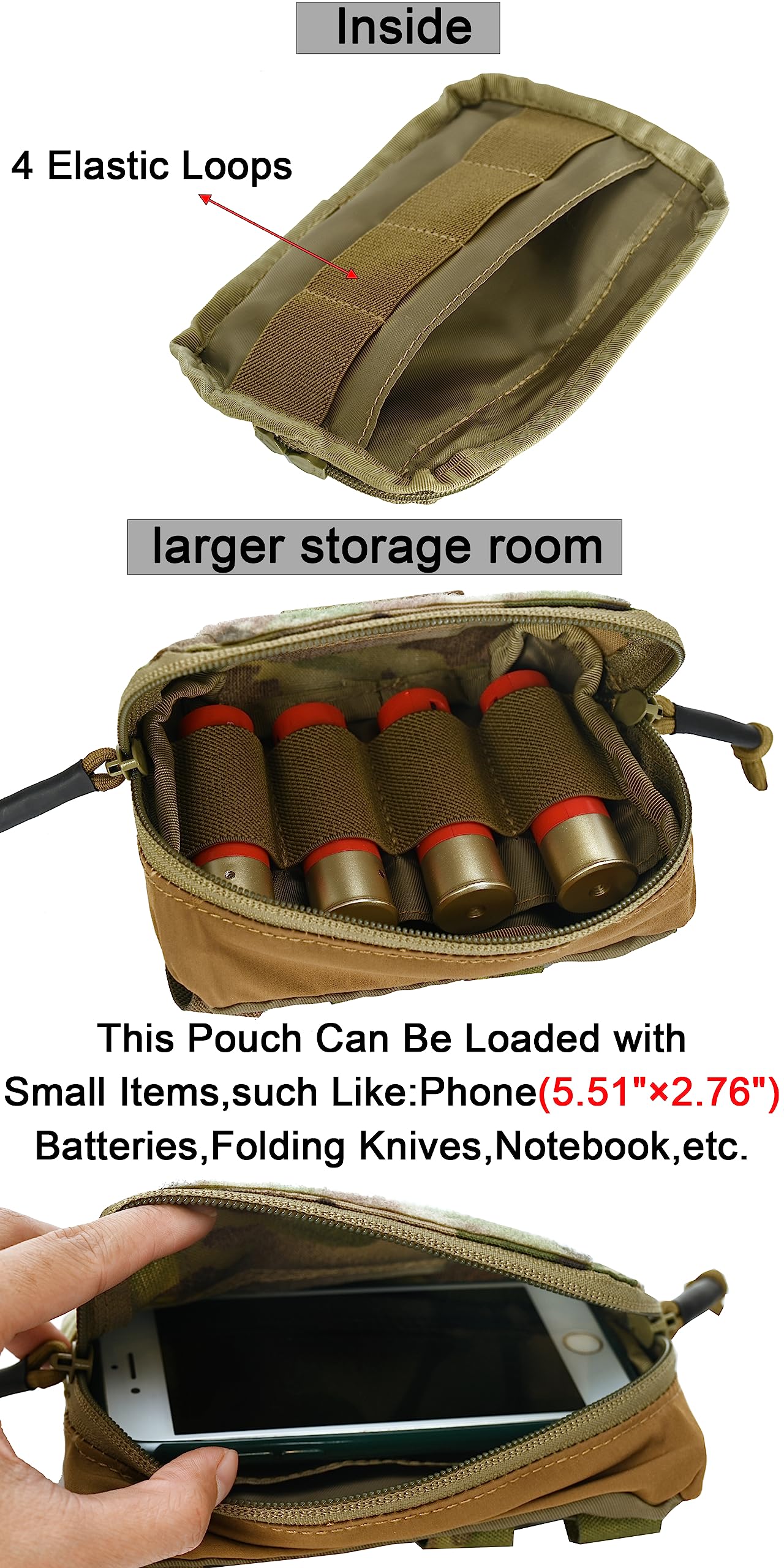 Small MOLLE Admin Pouch for Chest Rig,Plate Carrier,Tactical Vest and Belt Organizer Pocket with Smooth Zipper,500D Nylon (CP)