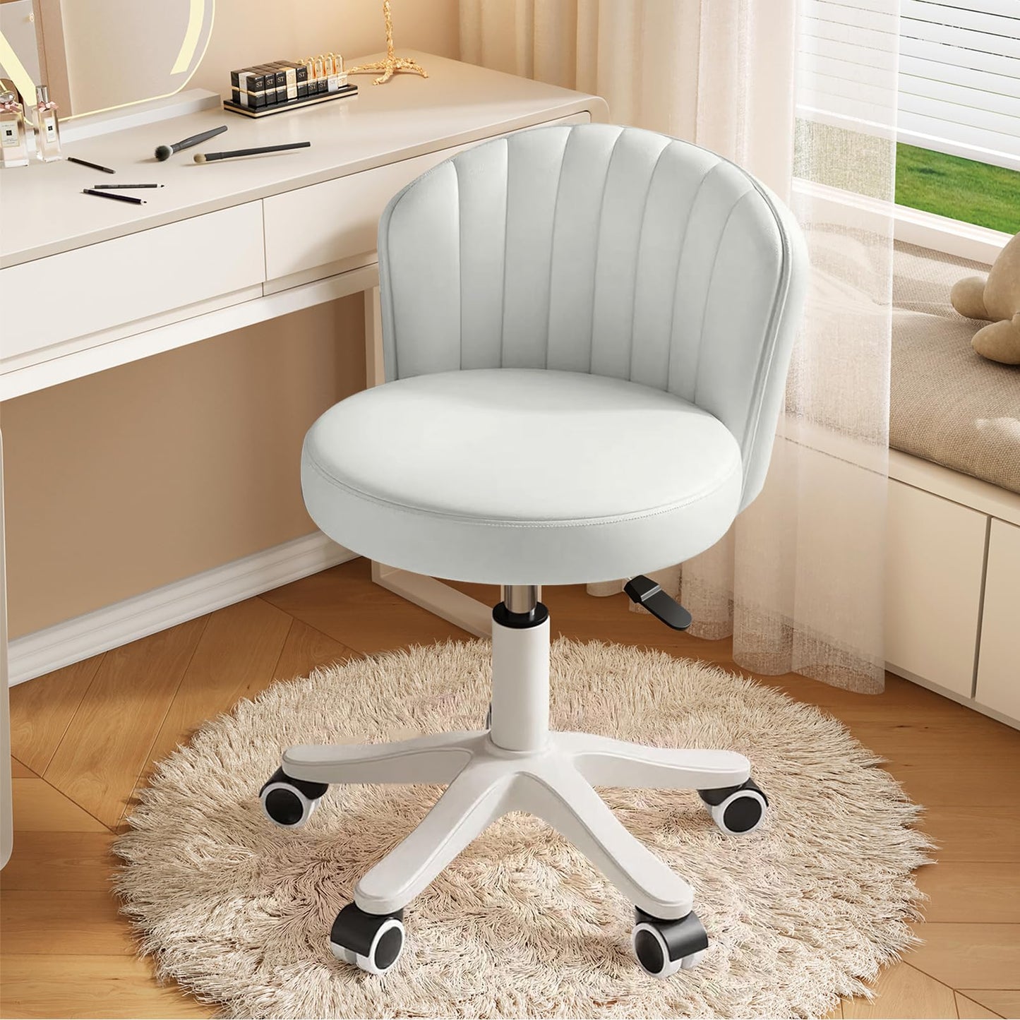 WXJHL Small Round Rolling Desk Chair Armless Comfy Vanity Computer Chair Height Adjustable Swivel Work Spa Chair