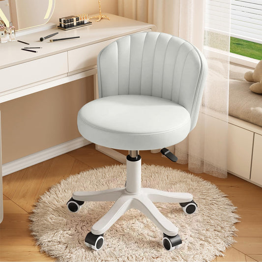 WXJHL Small Round Rolling Desk Chair Armless Comfy Vanity Computer Chair Height Adjustable Swivel Work Spa Chair