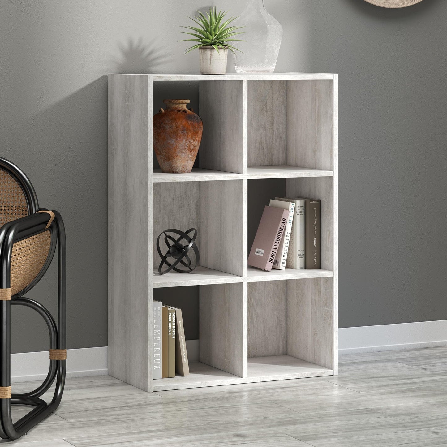 Signature Design by Ashley Paxberry 6 Cube Storage Organizer, Engineered Wood Bookshelf, Quick 20-Minute Assembly, Dual-Orientation Storage Cube for Bedroom or Living Room, Whitewash