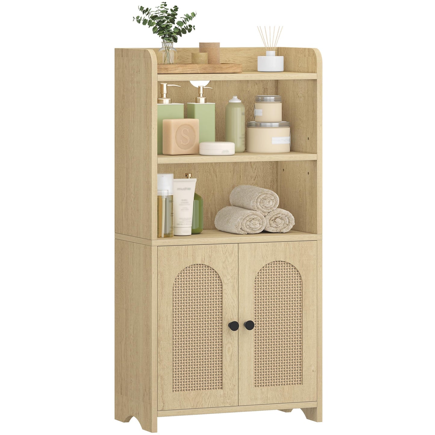 HEXCELEN Small Bathroom Storage Cabinet, Bathroom Organizers and Storage with 2 Doors and Shelves, Floor Cabinet Freestanding with Adjustable Shelf for Small Spaces, Yellow 7.9" D x 14.6" W x 29.6" H