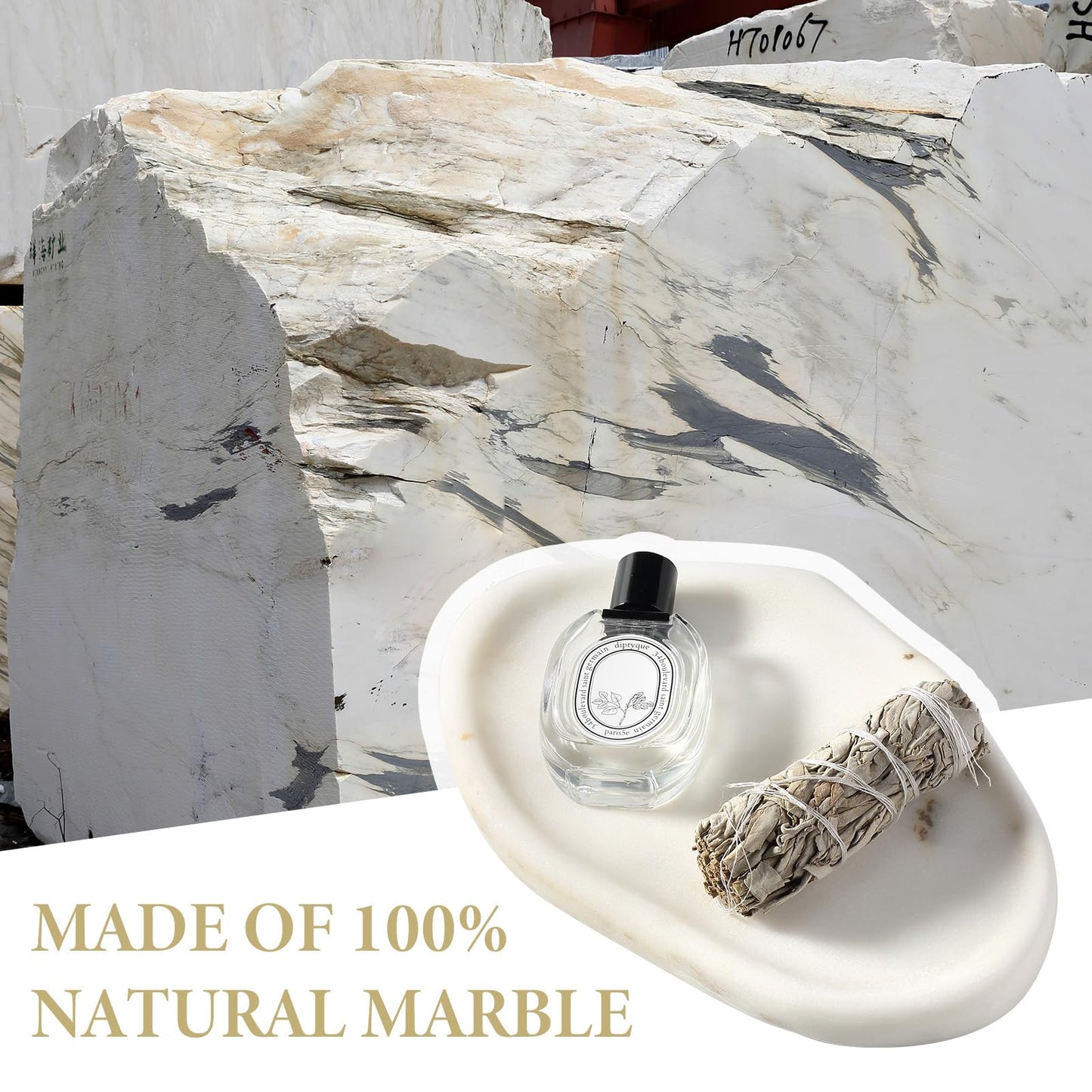 Koville Luxurious White Marble Vanity Tray, Cloud Shape Serving Stone Key Tray for Home Decor, 10"x7" Bathroom Marble Storage Trays, Stone Plate Holder for Perfume and Jewelry (Oriental Calacatta)