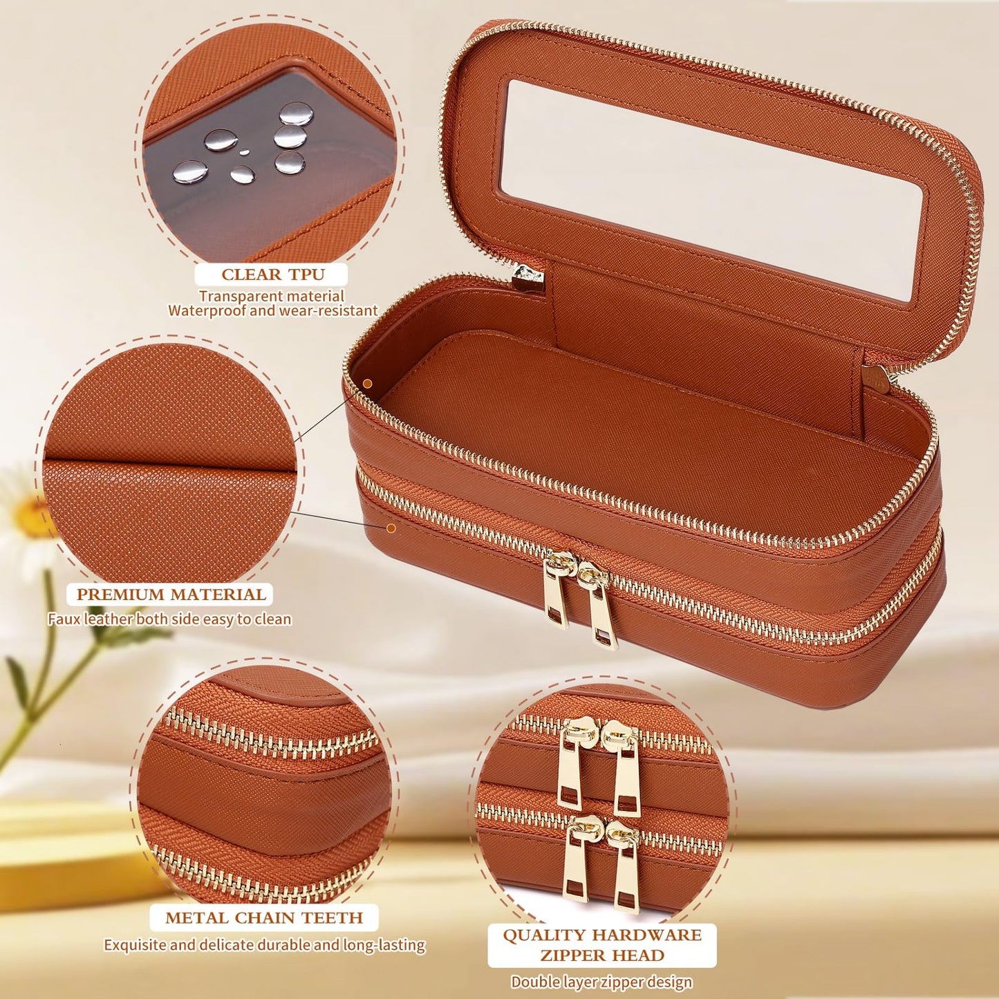 Pinkmik Double Layer Makeup Bag, Brown, Double SLIM