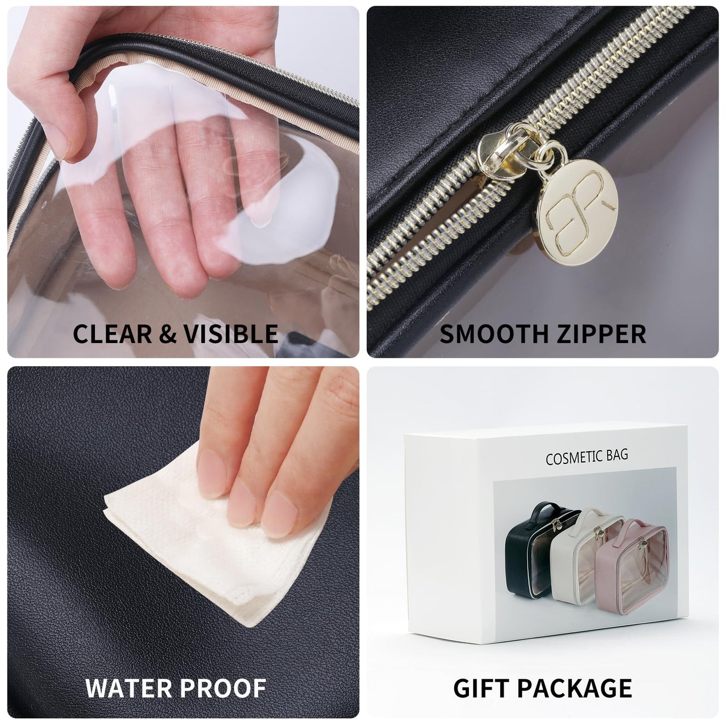 Large Cosmetic Bag with Hanging,Clear Makeup Organizer Bag for Travel,Toiletry Bag for Women,Black