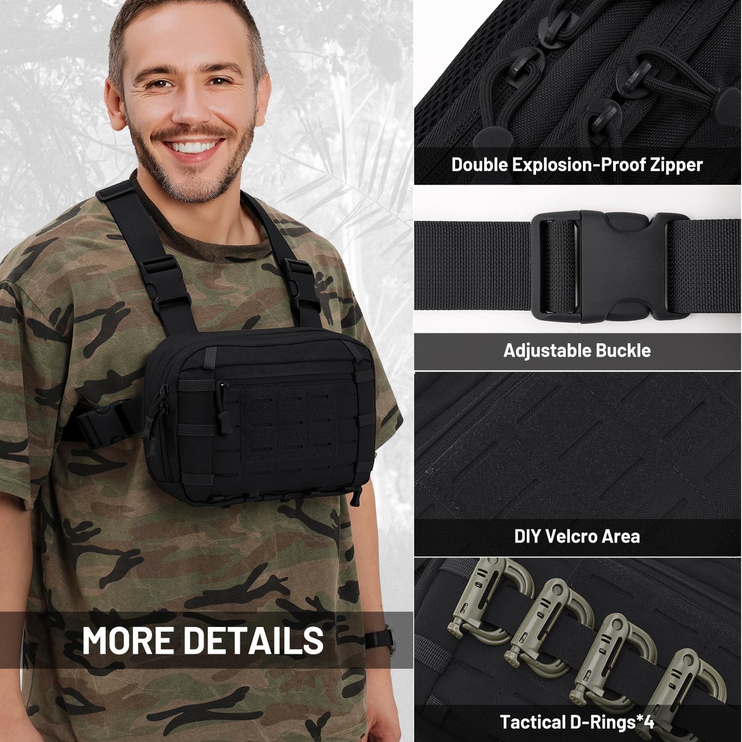 AUMENTAR Tactical EDC Chest Bag Utility Molle Chest Rig Pouch with CCW Compartment Adjustable Strap Admin Pouch Outdoor Chest Pack Black