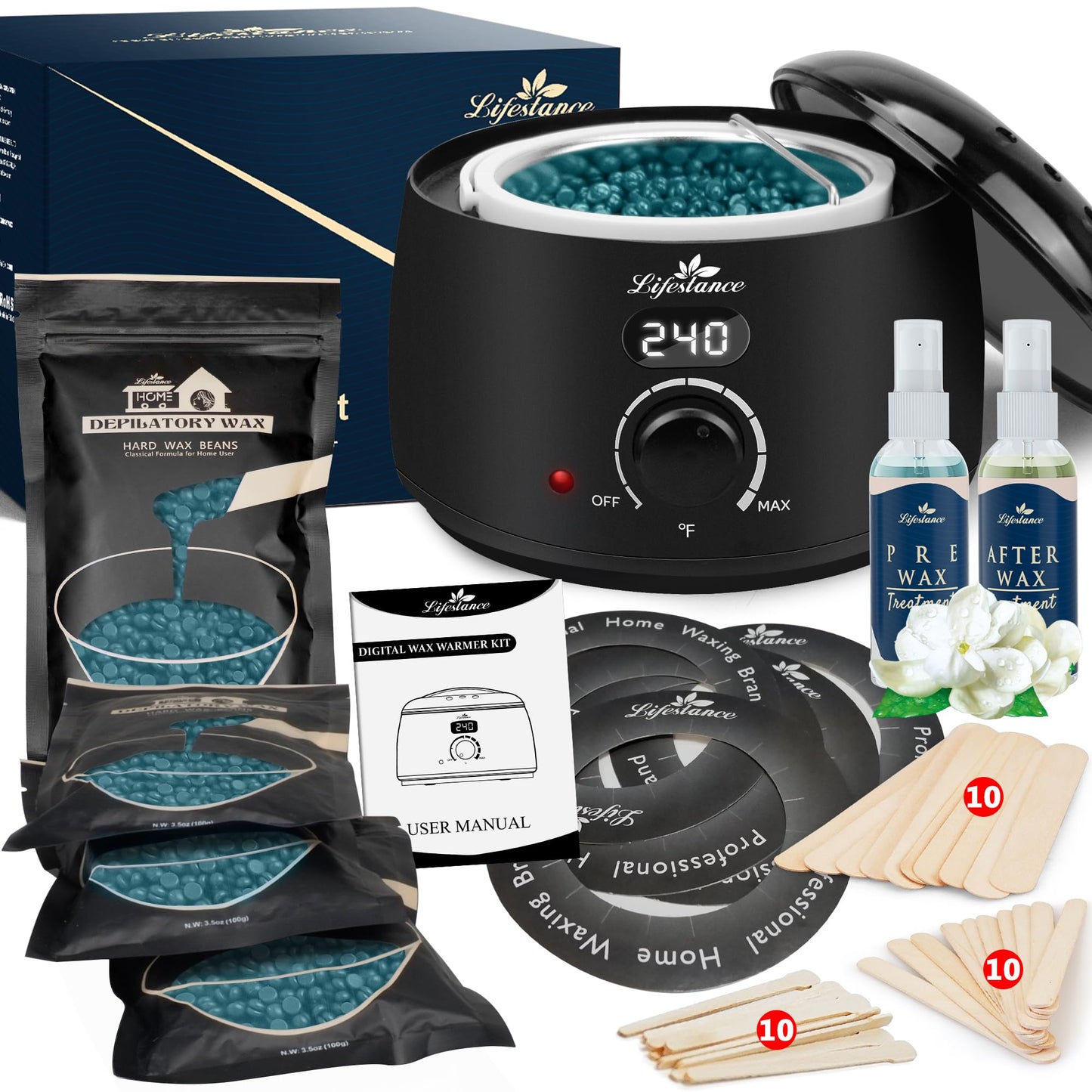 Lifestance Waxing Kit for Women & Men - L2 Digital Wax Pot Warmer