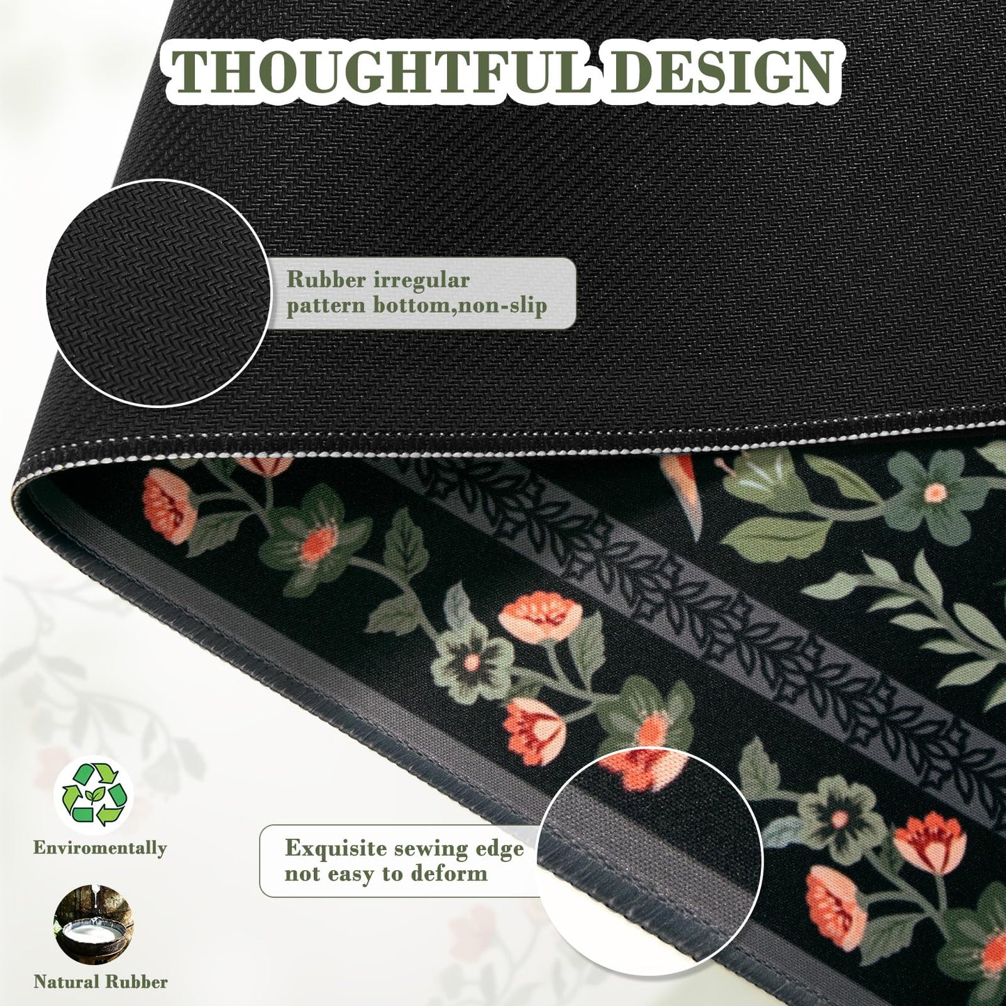 iCasso Desk Mat for Keyboard and Mouse, Large Mouse Pad, Desk Pad Mat, Anti-Slip Big Mousepad with Stitched Edges for Computer Desktop(Floral)