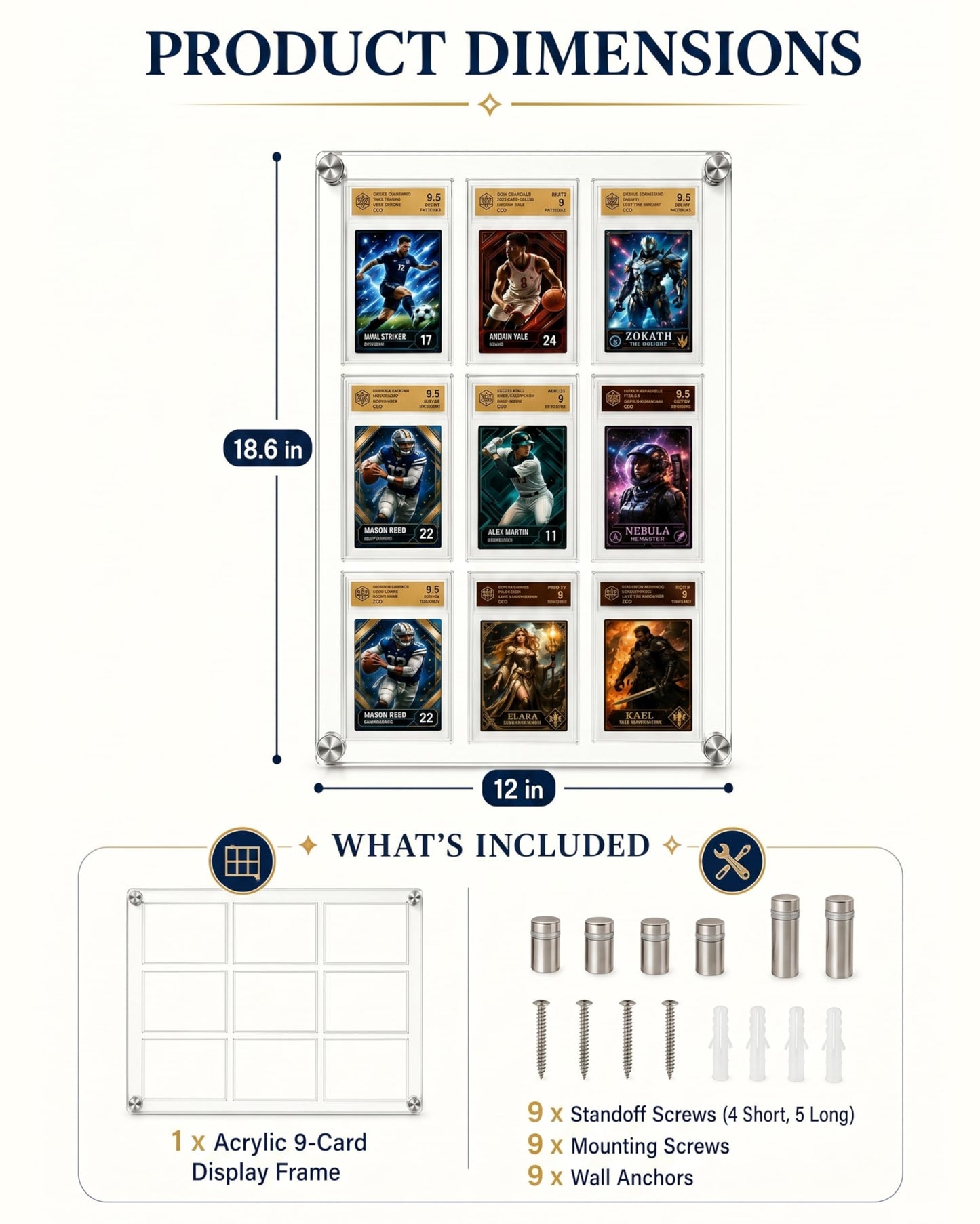 WEIMINLI 9-Card PSA Graded Card Display Case, Wall or Desktop Acrylic Frame