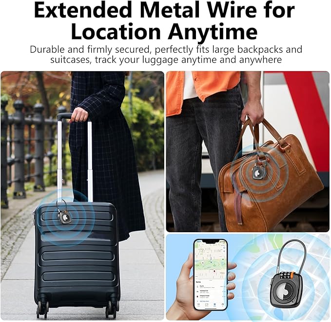 Compatible with Apple AirTag Secure Lock with Wire Cable, 3-Digit Combination Luggage Locks, Alloy Body Ultra Durable Anti-Lost Protective Case for Luggage, Suitcase (Black*4)