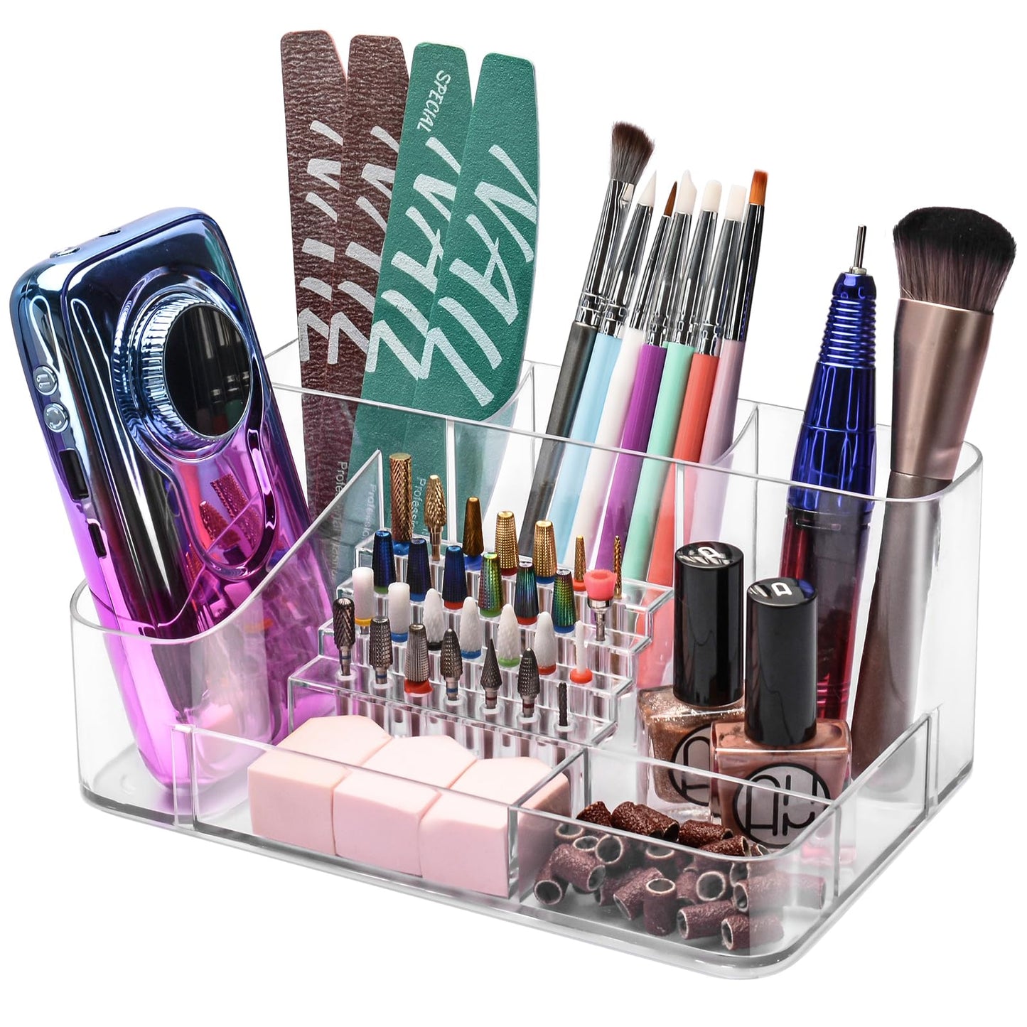 CGBE Nail Drill Holder, 28 Holes Transparent Acrylic Nail Drill Bits Holder, Professional Nail Tools Organizer and Storage Box Case