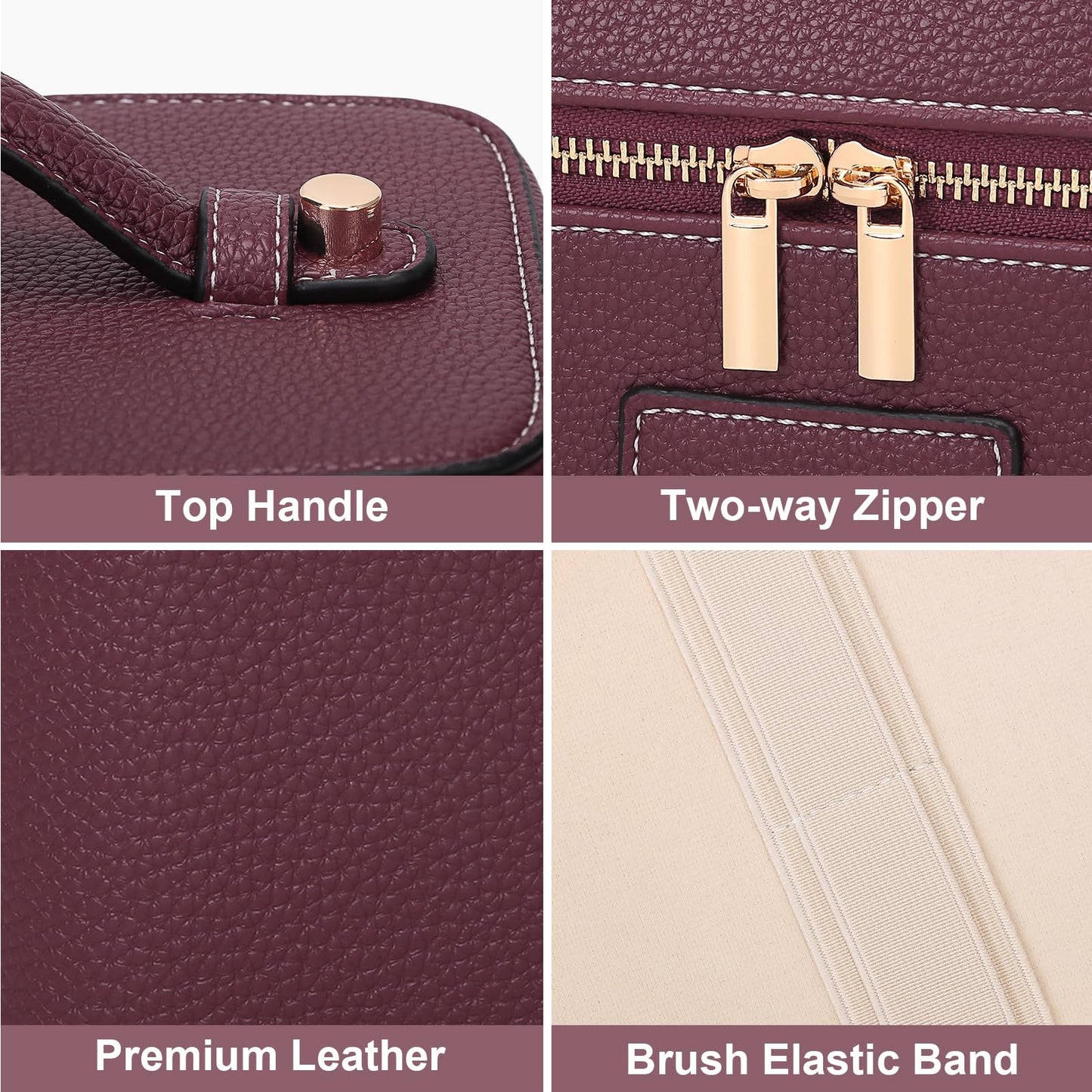 HiTotes Makeup Bag Vanity Case for Women Leather Cosmetic Bag Travel Toiletry Bags Portable Makeup Organizer Case