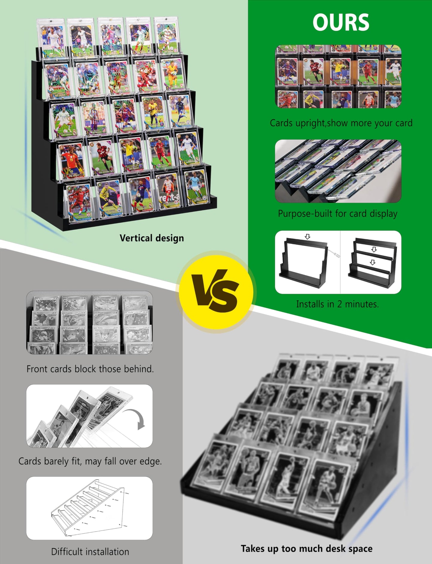 Card Display Stand ,5-Tier Wooden Trading Card Display Case for Graded Cards, Sports Card Display for PSA CGC SGC BGS Slabs