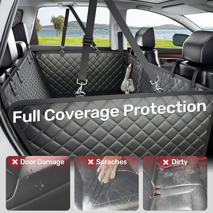 Zanch Heavy-Duty Dog Car Seat Cover, Flat Solid Back Seat Extender for Multi Large Dogs, Hard-Base Supports 450 lb, Waterproof Scrachproof Hammock Protector, Standard for Cars, SUV, Trucks, Orange