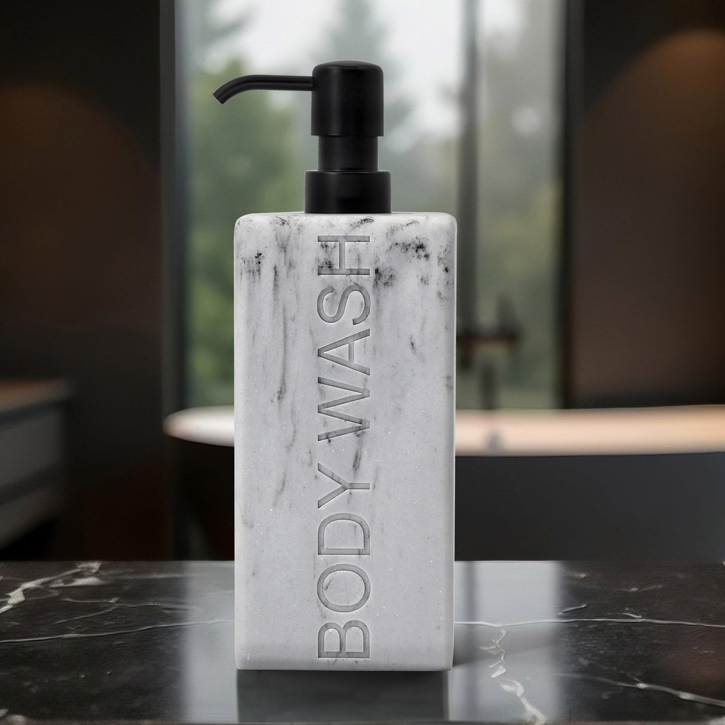 Indecor Home Rectangular Resin Dispenser Premium Bathroom Shampoo Conditioner Body Wash Bottle Modern Refillable Pump Design