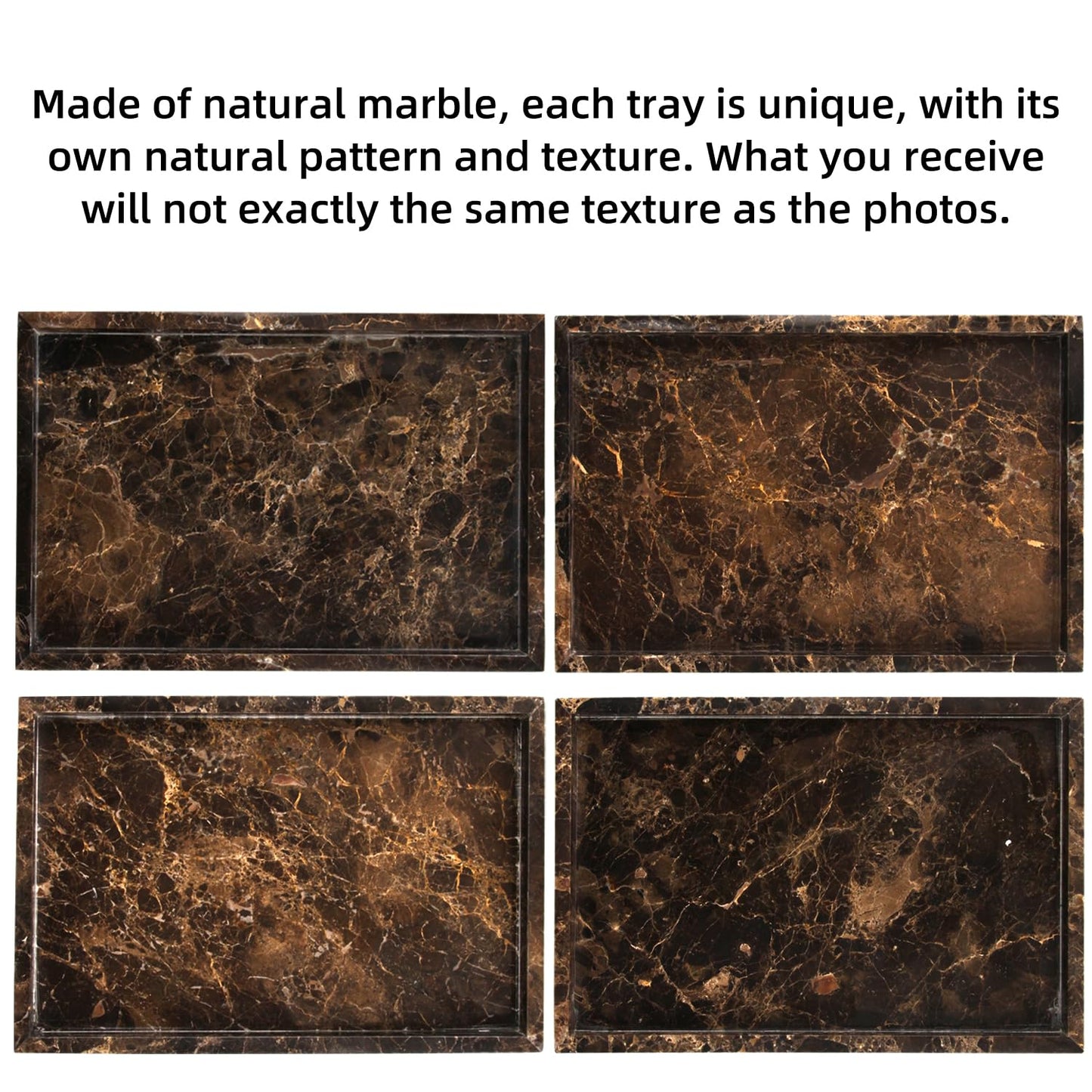 Marble Bathroom Vanity Tray, Natural Luxury Vanity Home Kitchen Bathroom Table Tray, Stone Decorative Countertop Dresser Trays for Key Coffee Perfume Jewelry Makeup (Dark Brown, 12"x 8" x1.2")