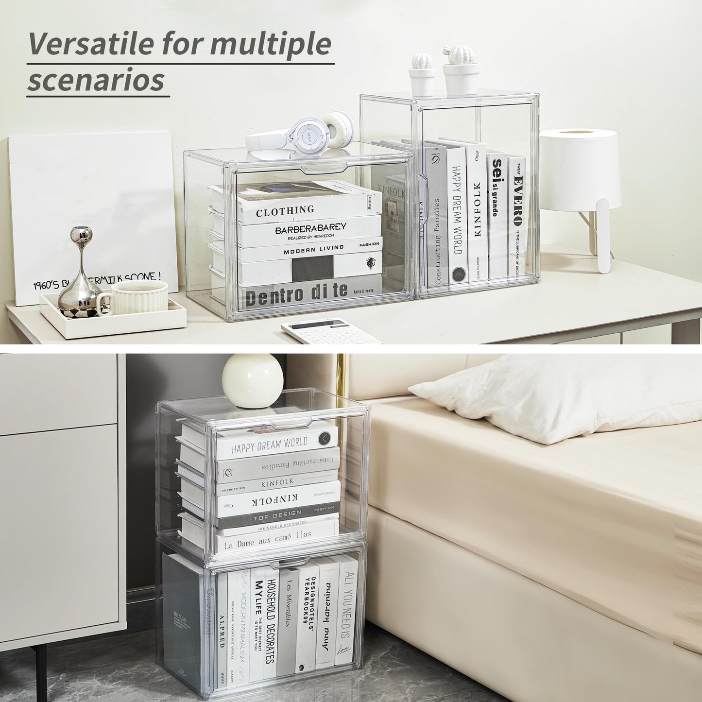 LXLXXL Cube Storage Organizer Acrylic Book Case Display Case Box Stackable Book Storage Containers With Magnetic Door Clear Plastic Portable Organizer For Living Room Bedroom 5 Pcs