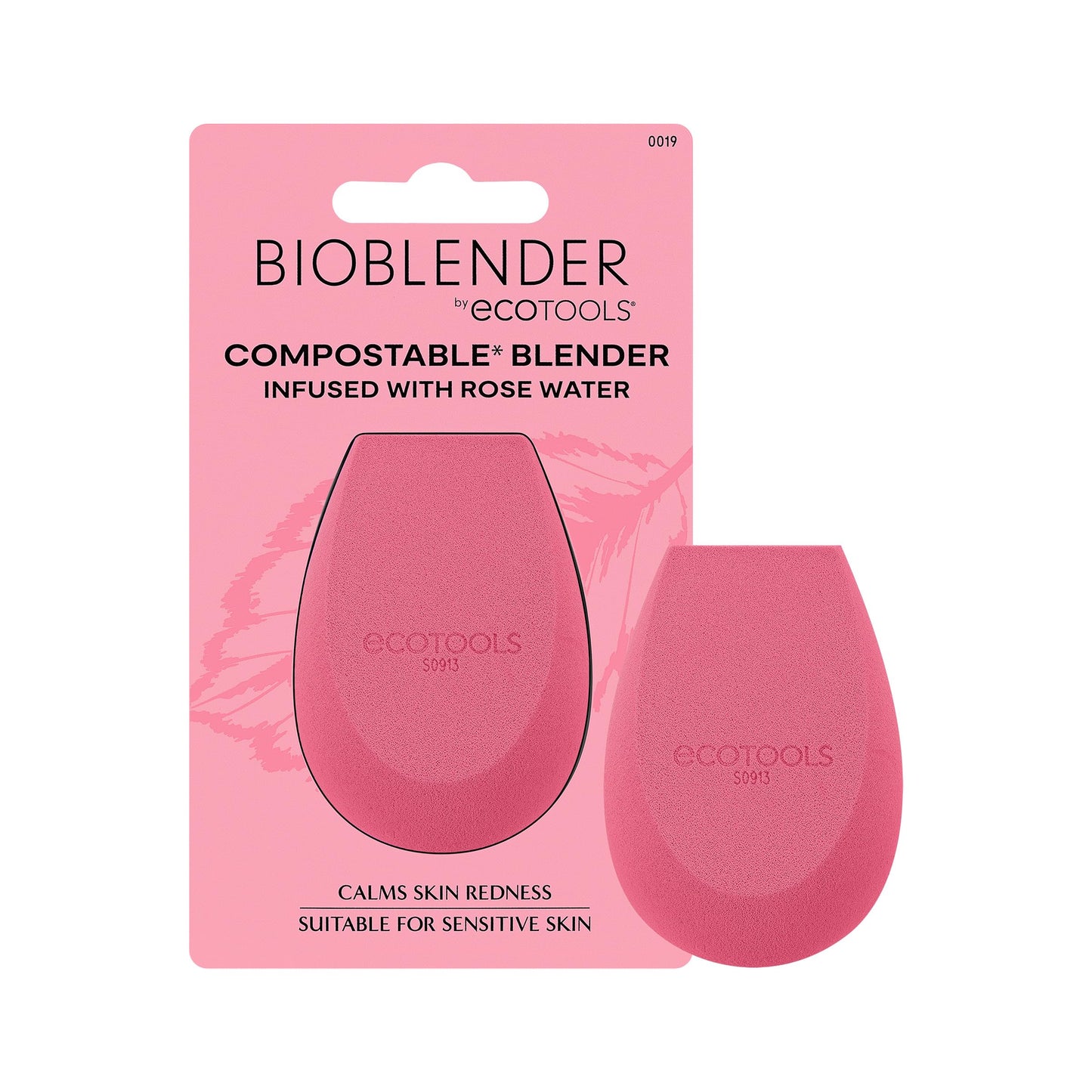 EcoTools Rose Water Bioblender, Compostable Makeup Blending Sponge, For Liquid & Cream Foundation, Base Coverage, Anti-inflammatory Ingredients, Pink, Cruelty Free & Vegan, 1 Count