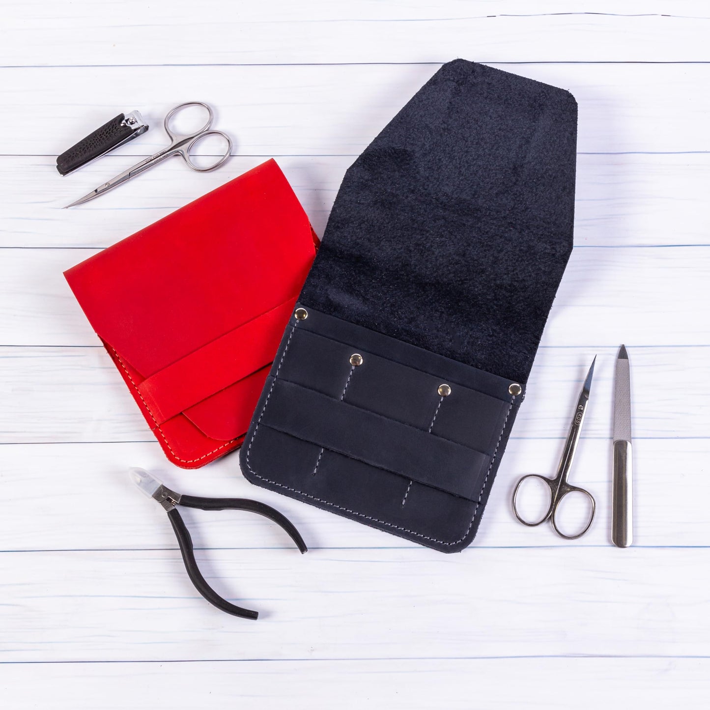 Leather Manicure Set Case Grooming Kit Organizer (Burgundy)