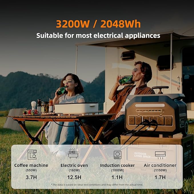 IEE 3200W Portable Power Station P3200, 2048Wh Solar Generator, 1800W AC Charging & 1000W Solar Charging, LiFePO4 Battery Power Station for Home Backup, Power Outage, Camping, RV, Emergencies
