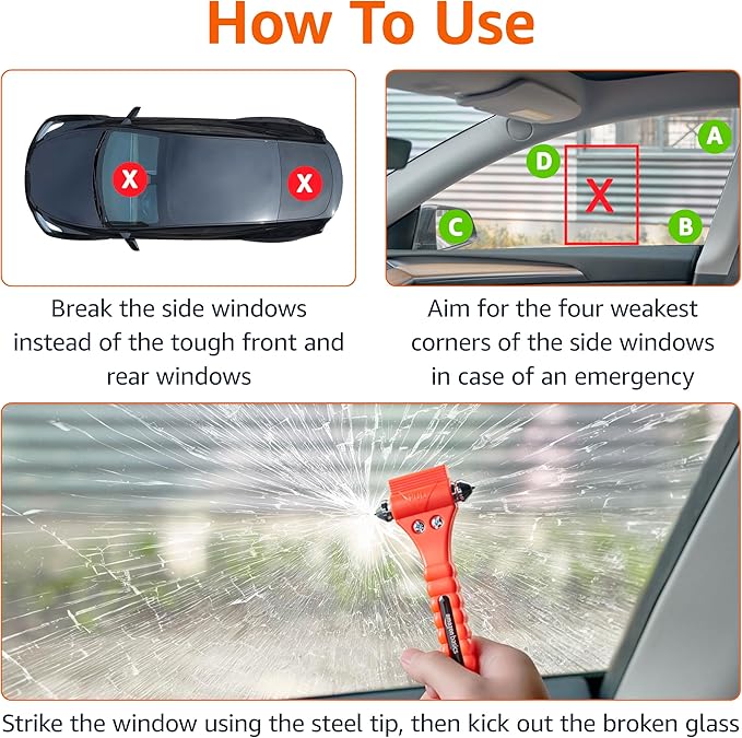 Amazon Basics Emergency Seat Belt Cutter and Window Hammer Tool, Car Accessories, 2 Pack, SW-835