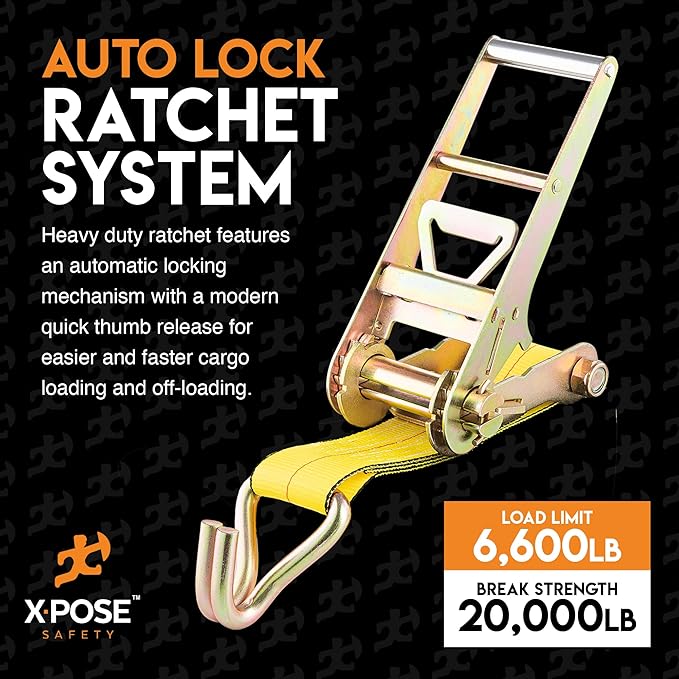 Ratchet Straps Heavy Duty 4" x 30' – 20,000 lbs Break Strength Tie Down Straps with Double J Hooks, Ratcheting Cargo Straps for Truck, Trailer, Kayak, Motorcycle & Moving – 1 Pack