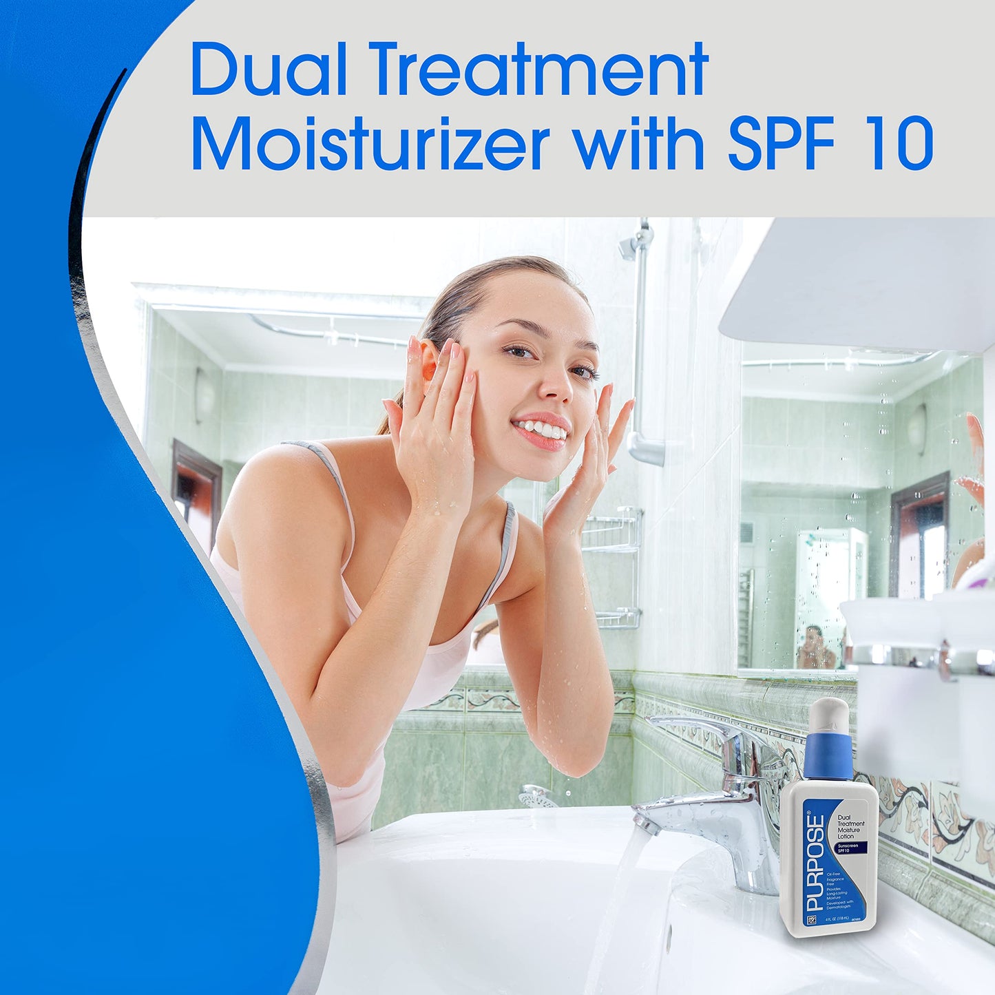 Purpose Dual Treatment Moisture Lotion with SPF 10 – Oil-Free, Fragrance-Free Daily Moisturizer for Sensitive Skin - 4 Fluid Oz. (Pack of 2)