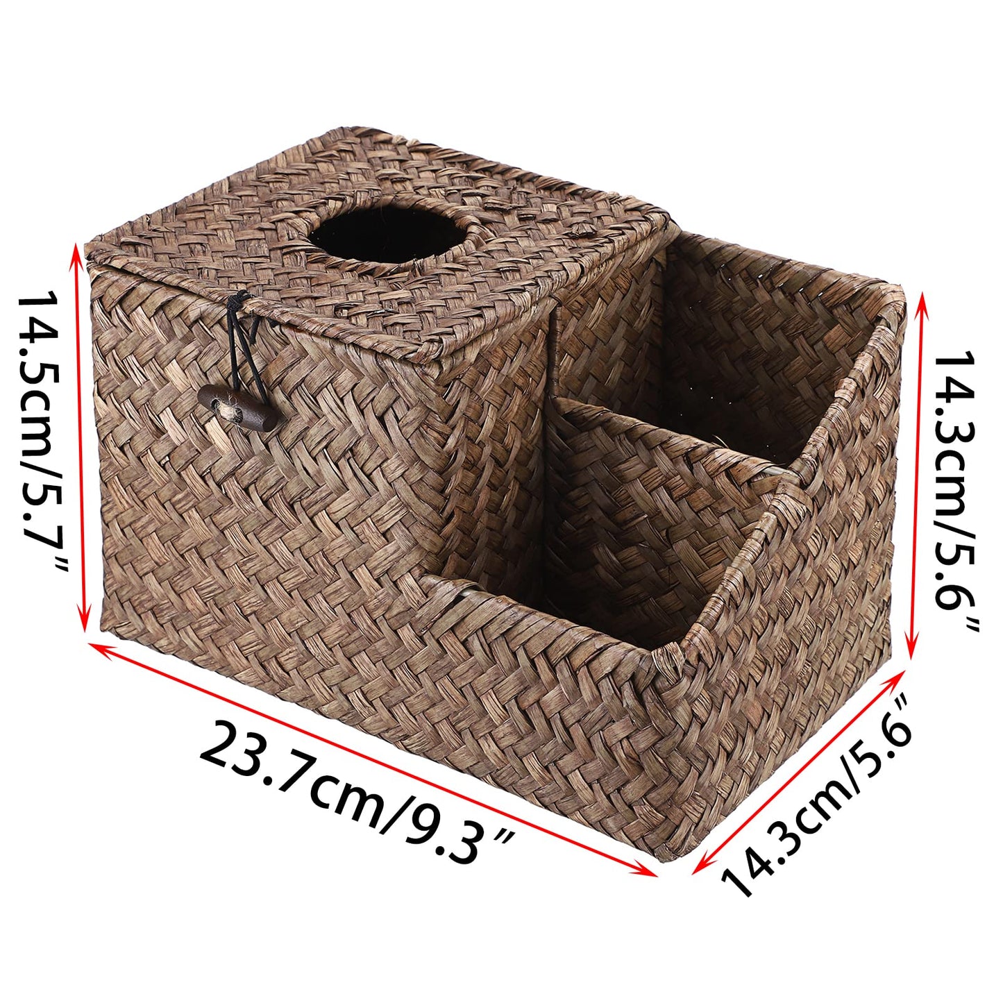 Sumnacon Square Woven Tissue Box Cover - Decorative Cube Tissue Box Holder with Side Organizer, Rustic Seagrass Tissue Box for Living Room Vanity Night Stand Table Countertop Office,Coffee