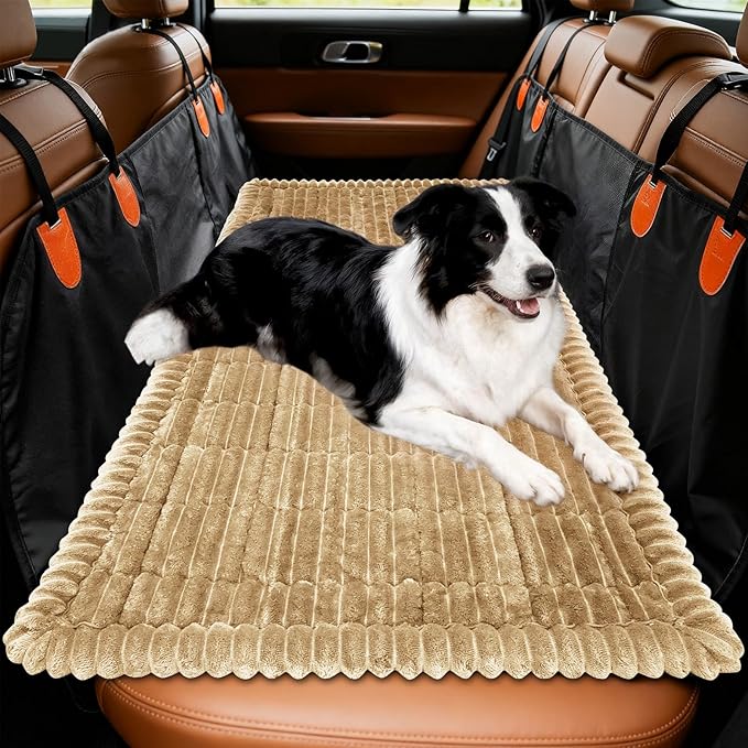 Dog Car Seat Covers for Back Seat, Dog Bed for Car, Car Seat Protector, Fit for Backseat Extenders, Non-Slip Soft Durable for Cars Trucks and SUVs(Brown,56x28.7 inch)