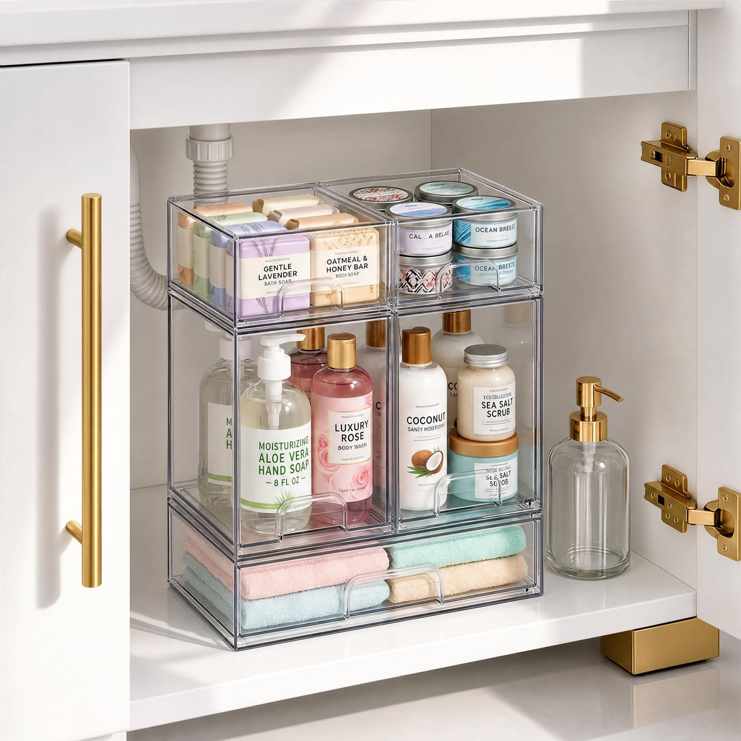 TIPGO Bottle Storage Organizer Baby - Acrylic Bottles Station Organizer Container, Stackable Clear Drawers for Makeup Countertop, Vanity, Bathroom and Cabinet
